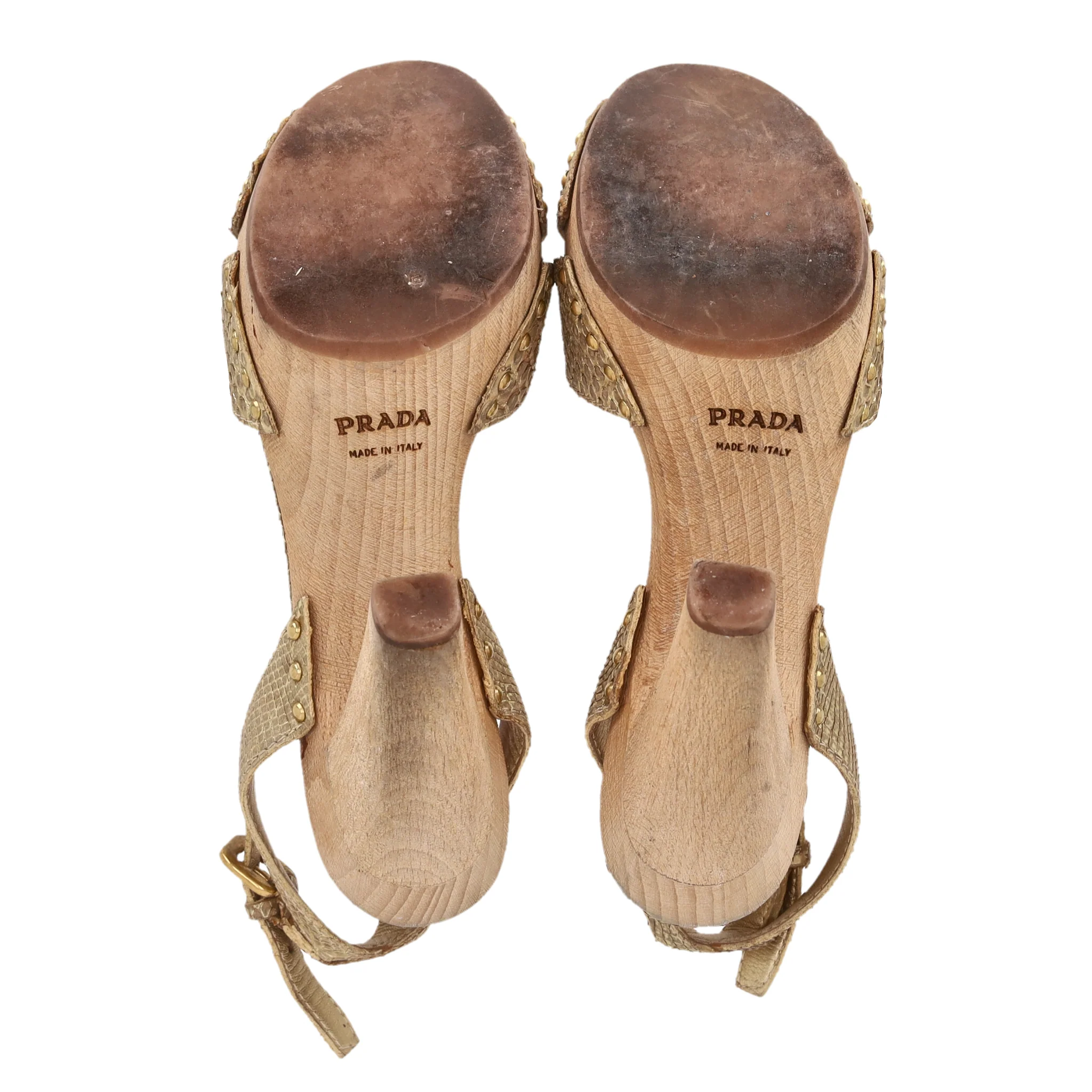 Prada Python Skin Studded Wooden Heel Clog Sandals. Size 37 - Image 6