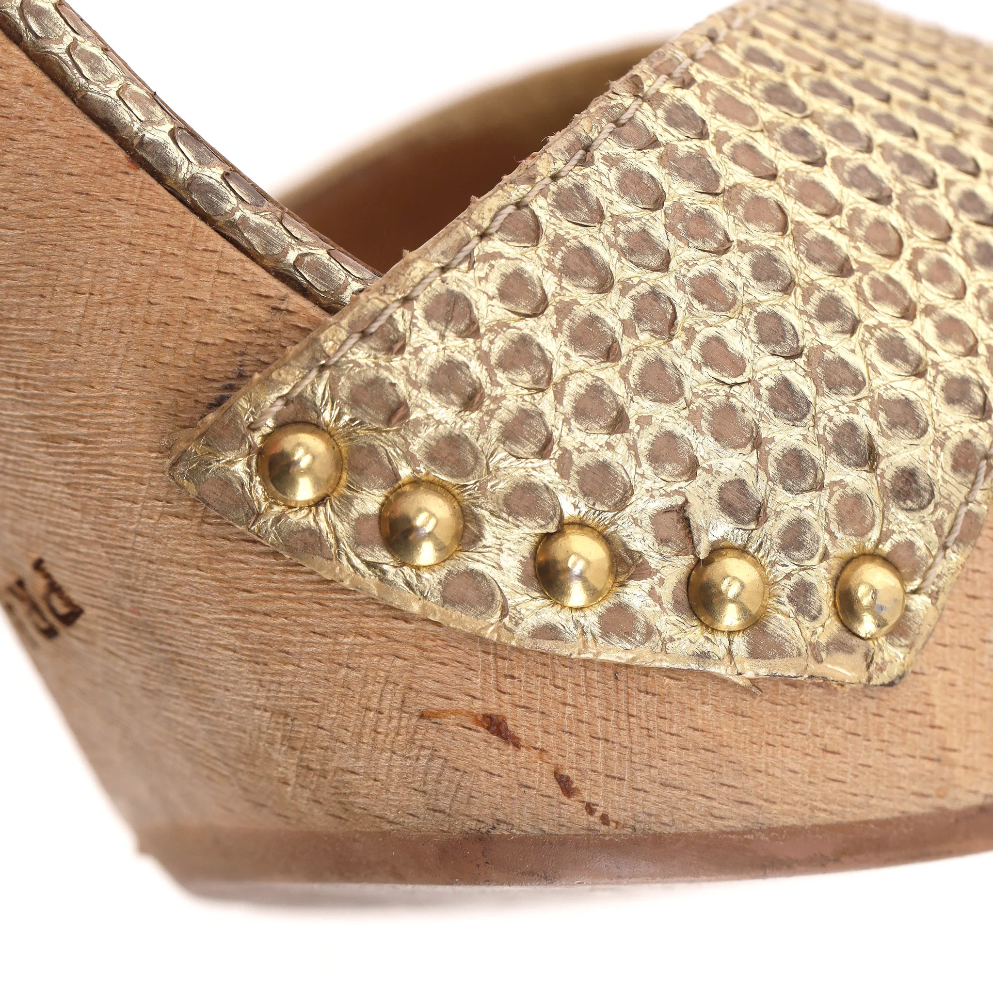 Prada Python Skin Studded Wooden Heel Clog Sandals. Size 37 - Image 8