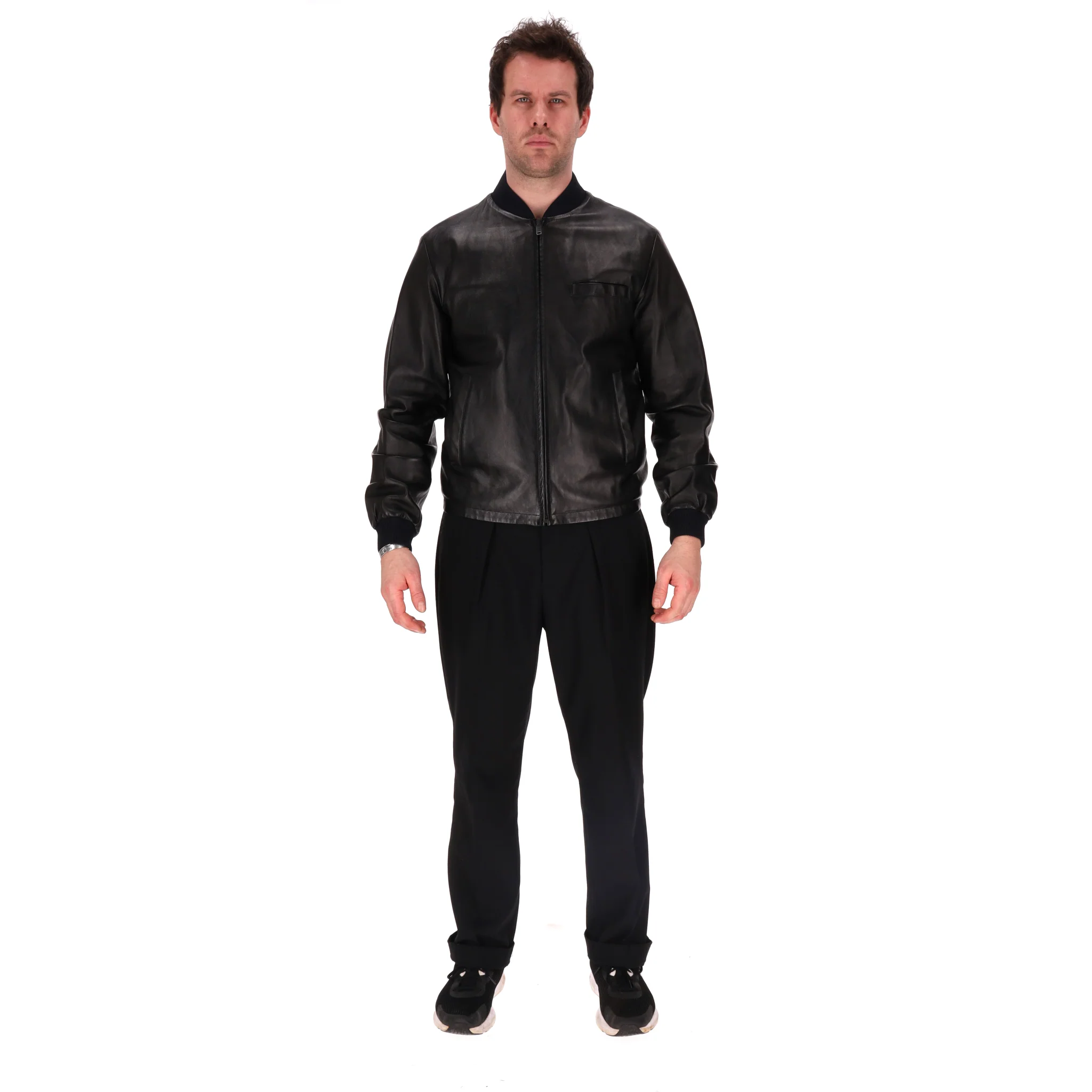 Prada Reversible Lambskin Leather & Nylon Bomber Jacket. Size 50IT - Image 3