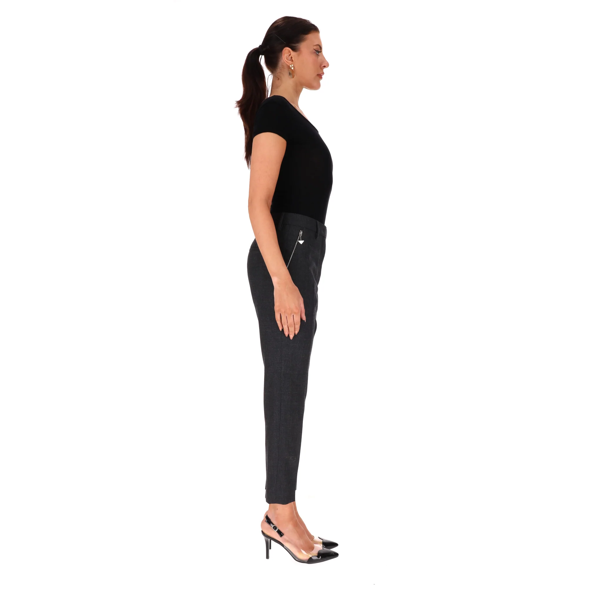 Prada Straight-Leg Virgin Wool Trousers With Triangle Logo Pull Zippers . Size 38IT - Image 3