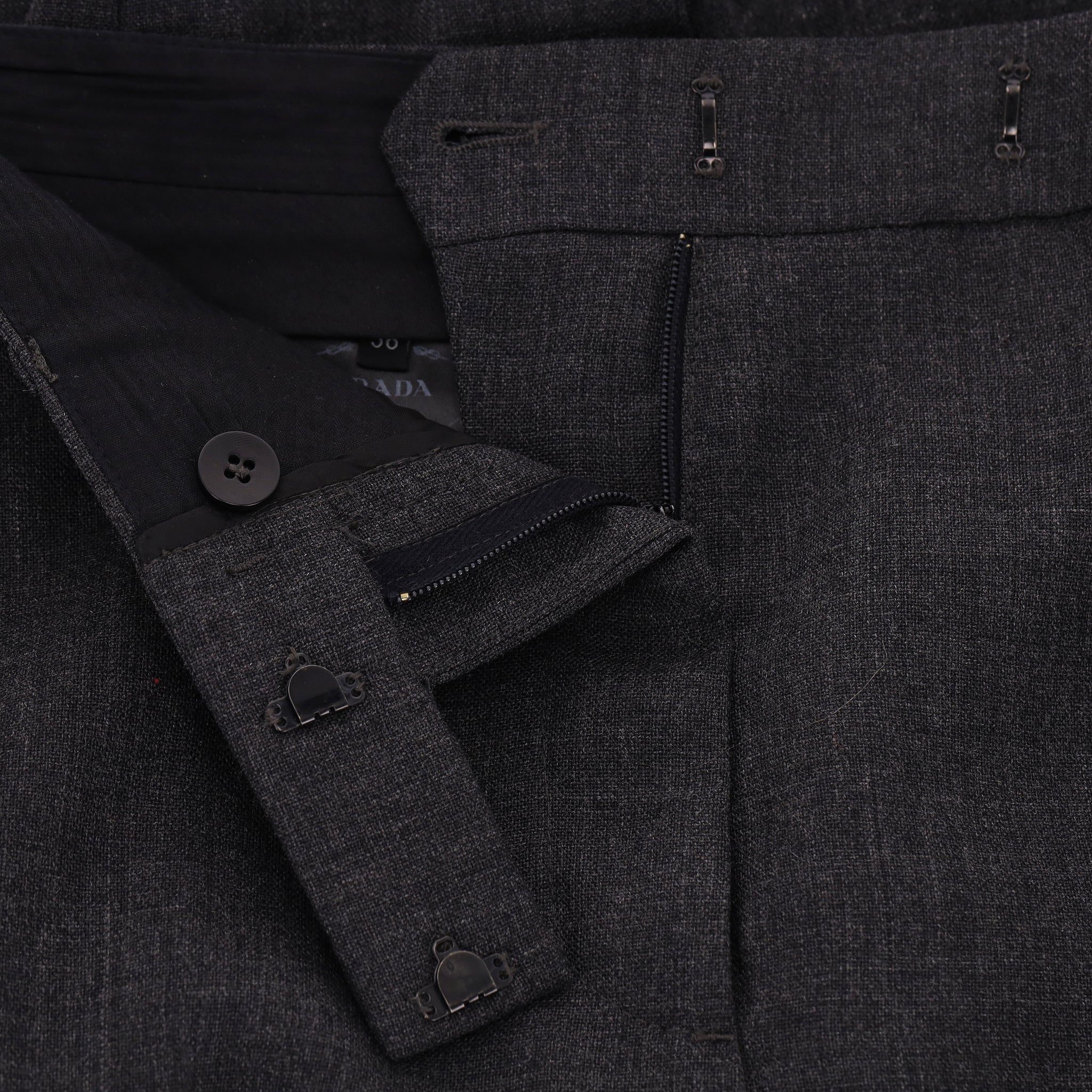 Prada Straight-Leg Virgin Wool Trousers With Triangle Logo Pull Zippers . Size 38IT - Image 7
