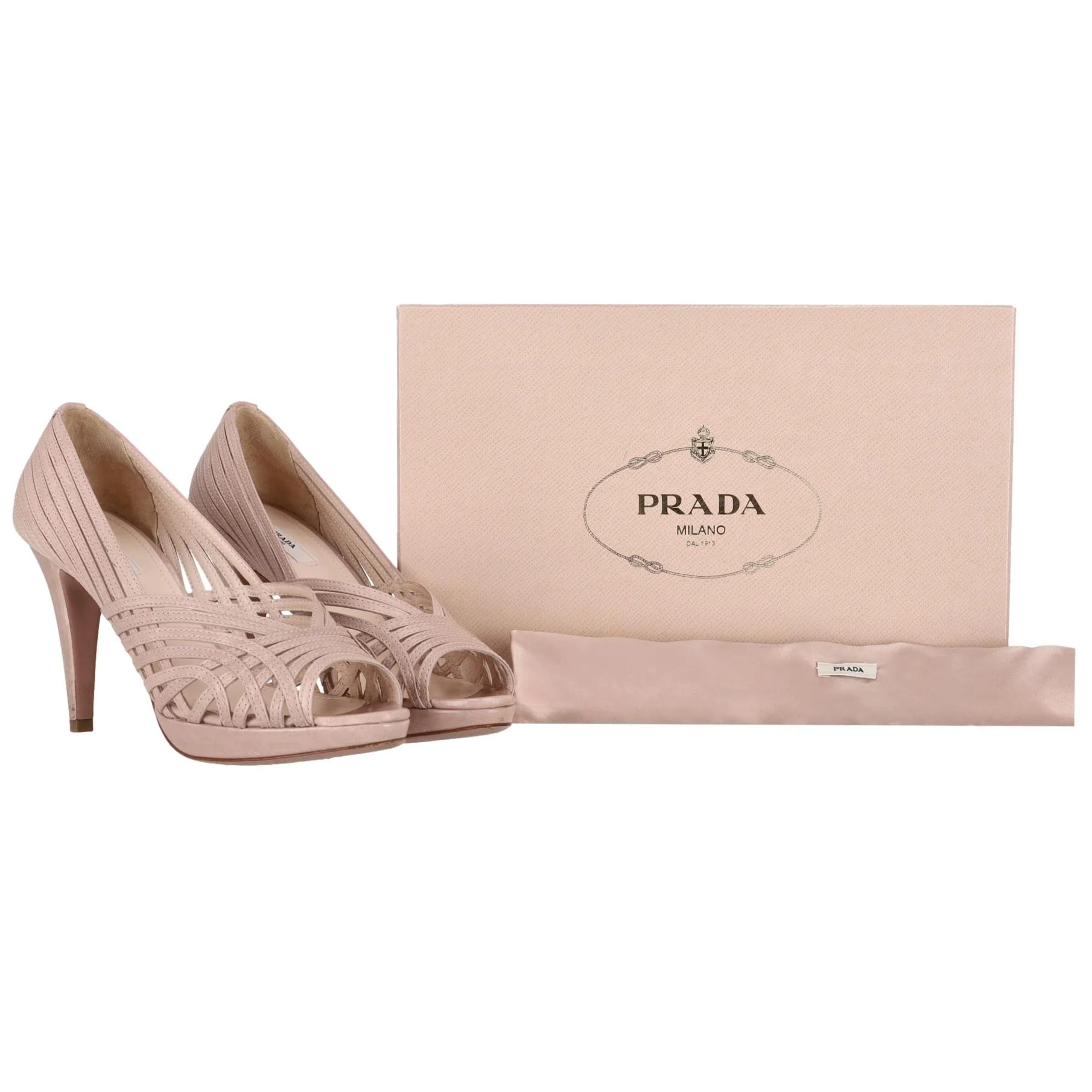 Prada Strappy Leather Peep-Toe Pumps. Size 40 - Image 2