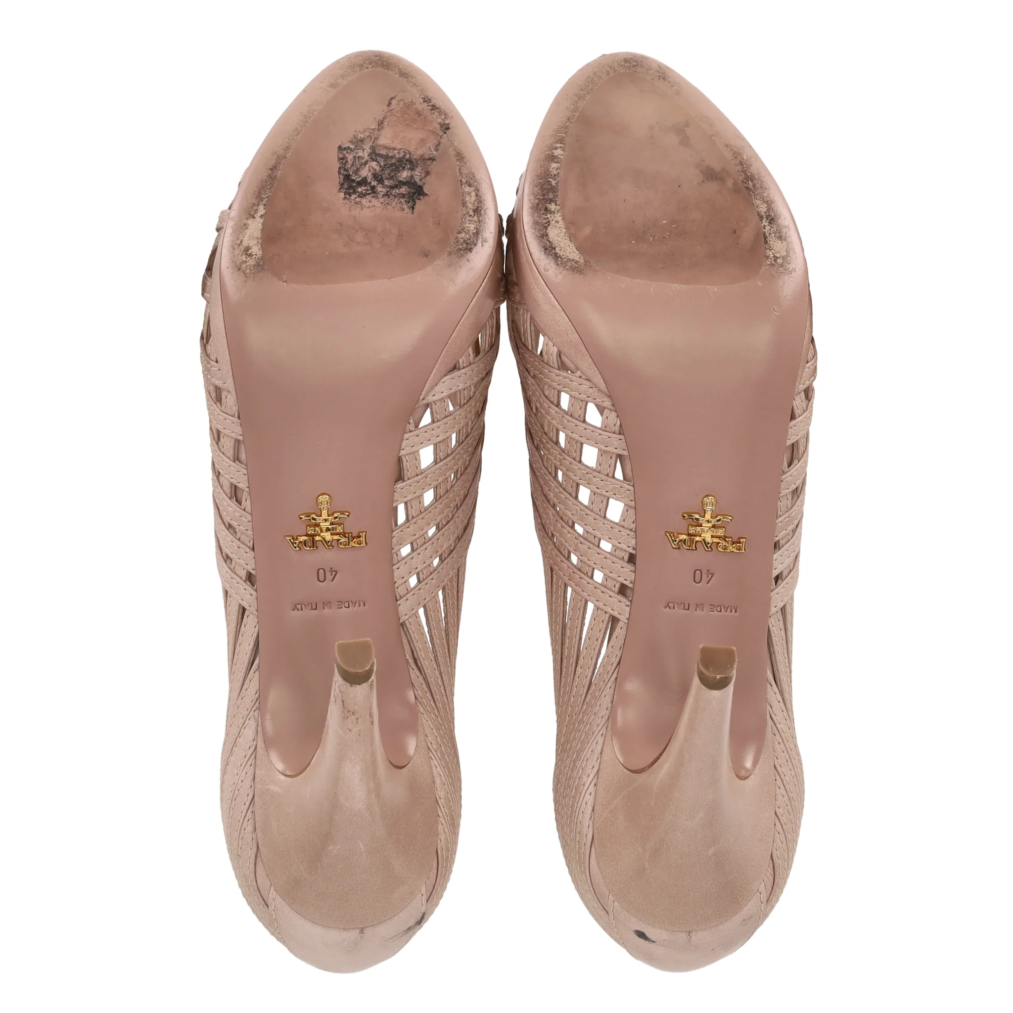Prada Strappy Leather Peep-Toe Pumps. Size 40 - Image 6