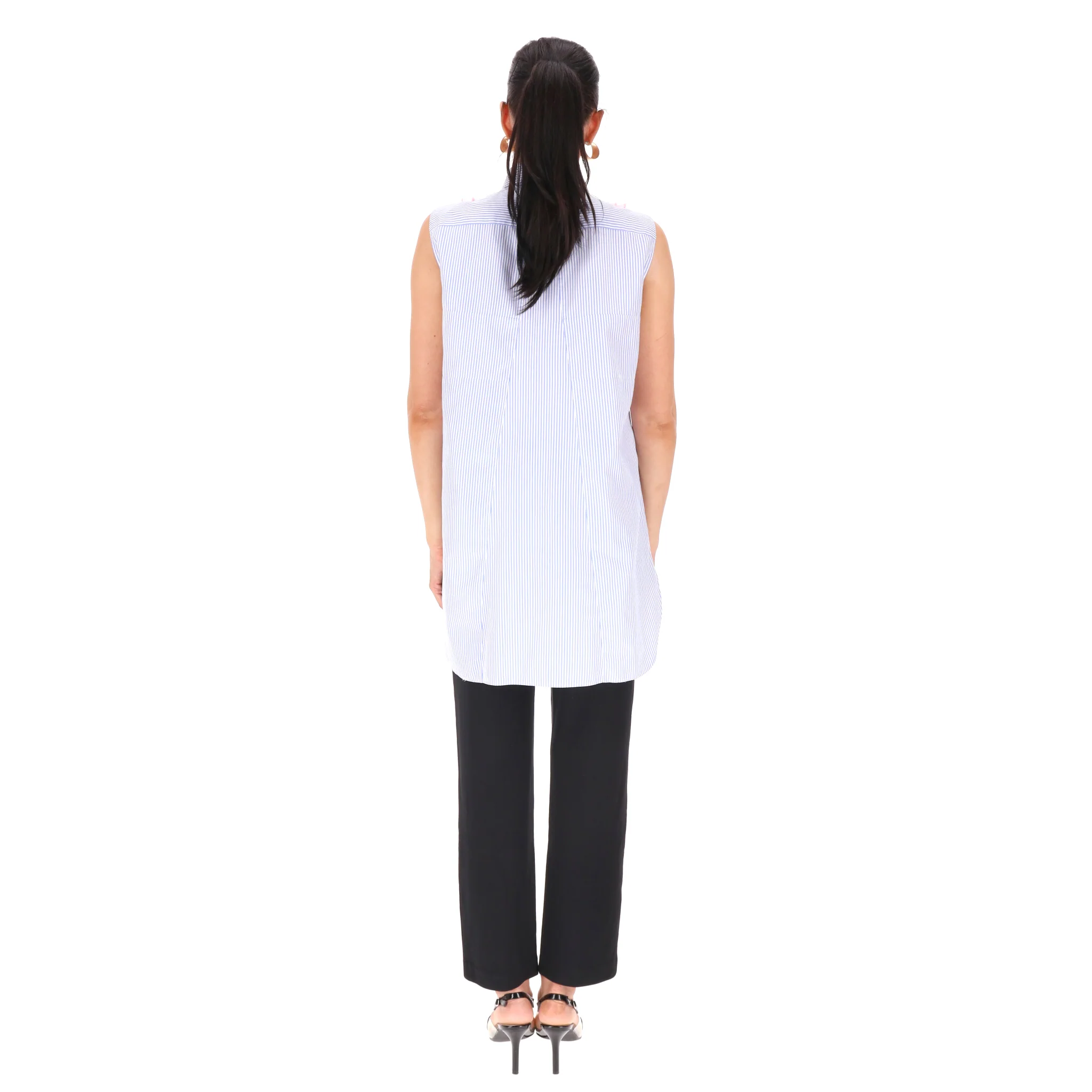 Prada Striped Ruffle Front Top. Size 40FR - Image 4