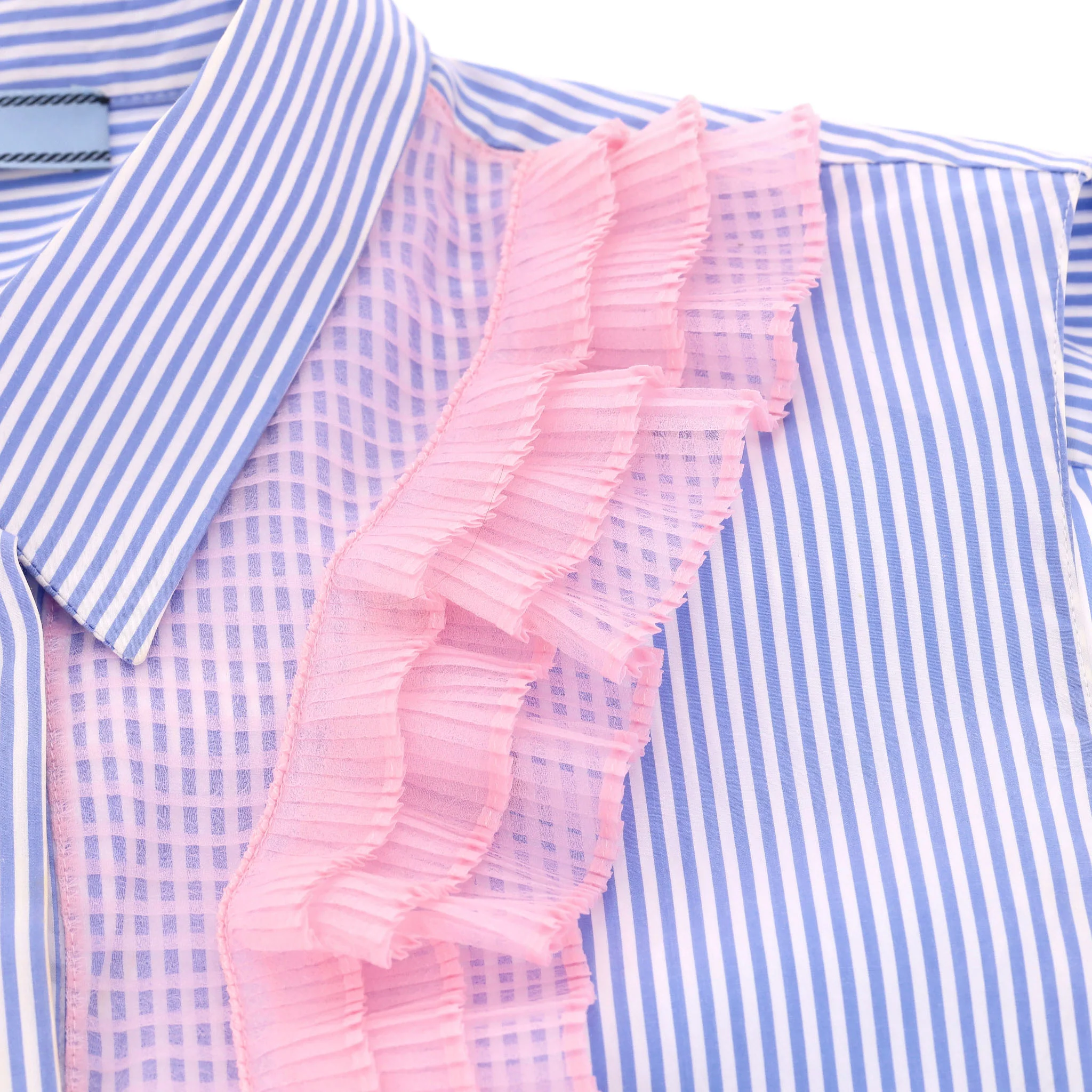 Prada Striped Ruffle Front Top. Size 40FR - Image 5