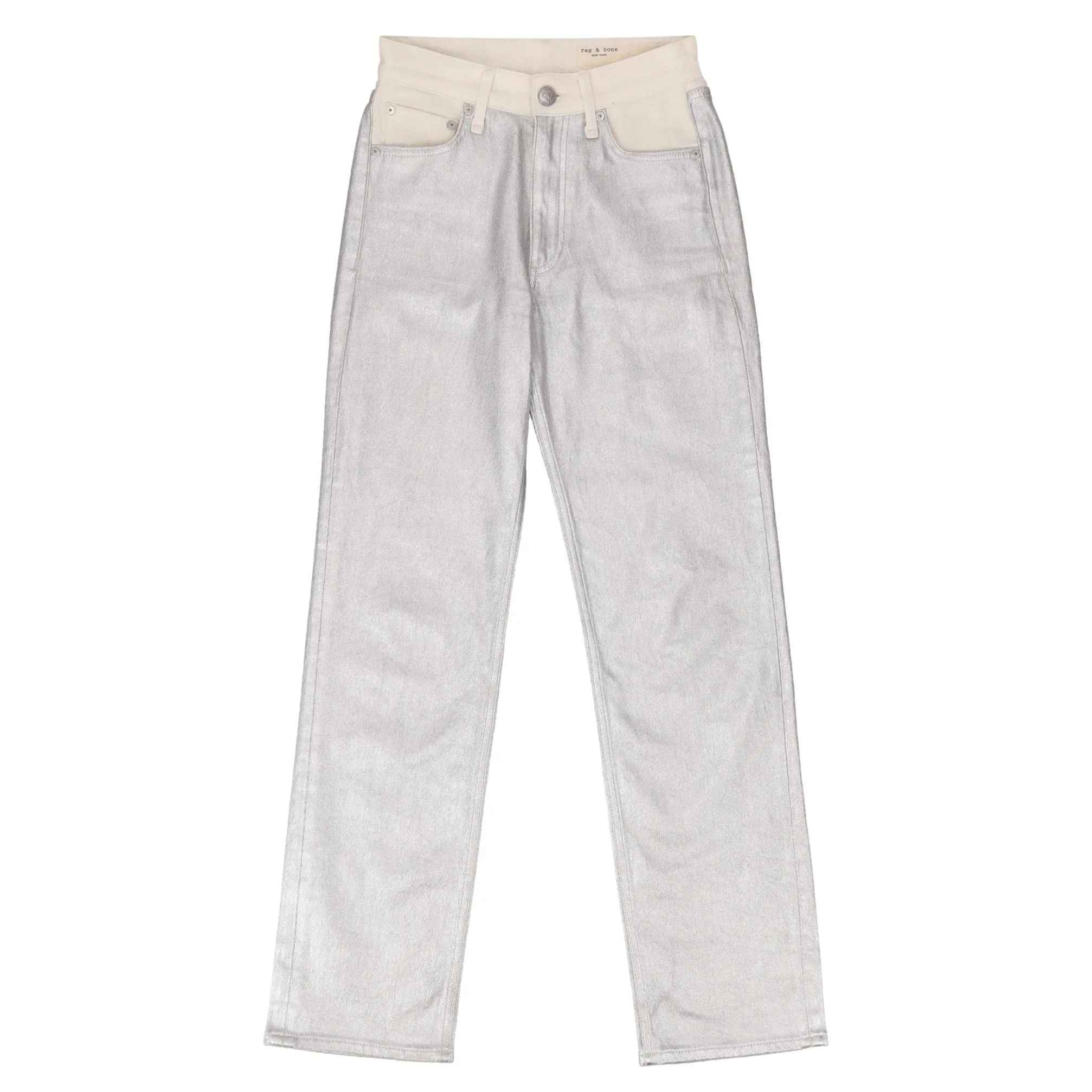 Rag & Bone Metallic Mid-Rise Straight Leg Jeans. Size 24