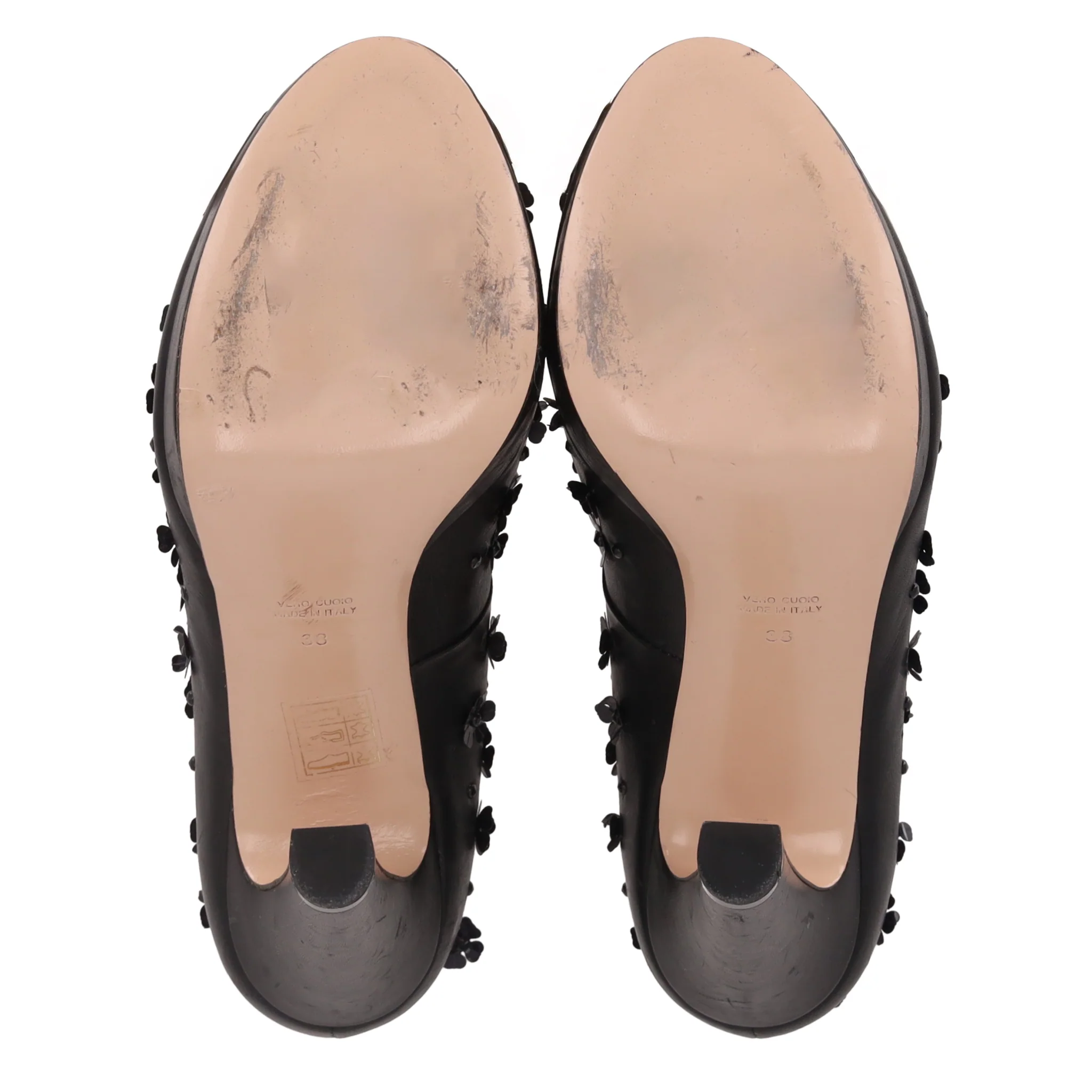 Red Valentino Flower Embellished Leather Peep-Toe Heels. Size 38 - Image 5