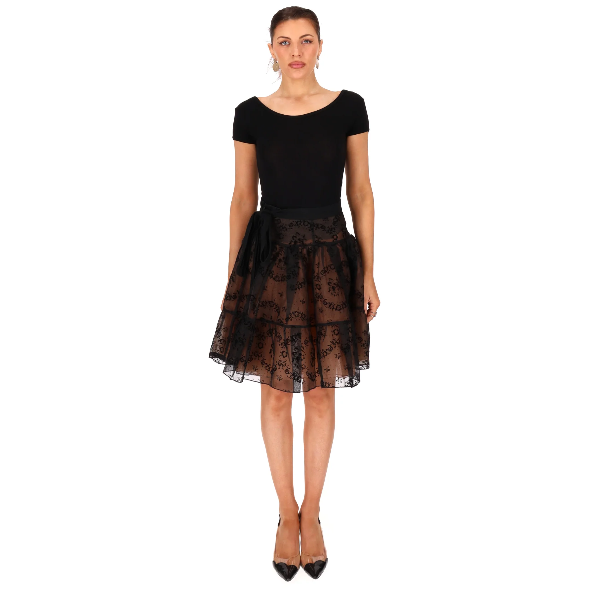 Red Valentino Tulle Lace Tiered Silk Skirt. Size 40IT - Image 2