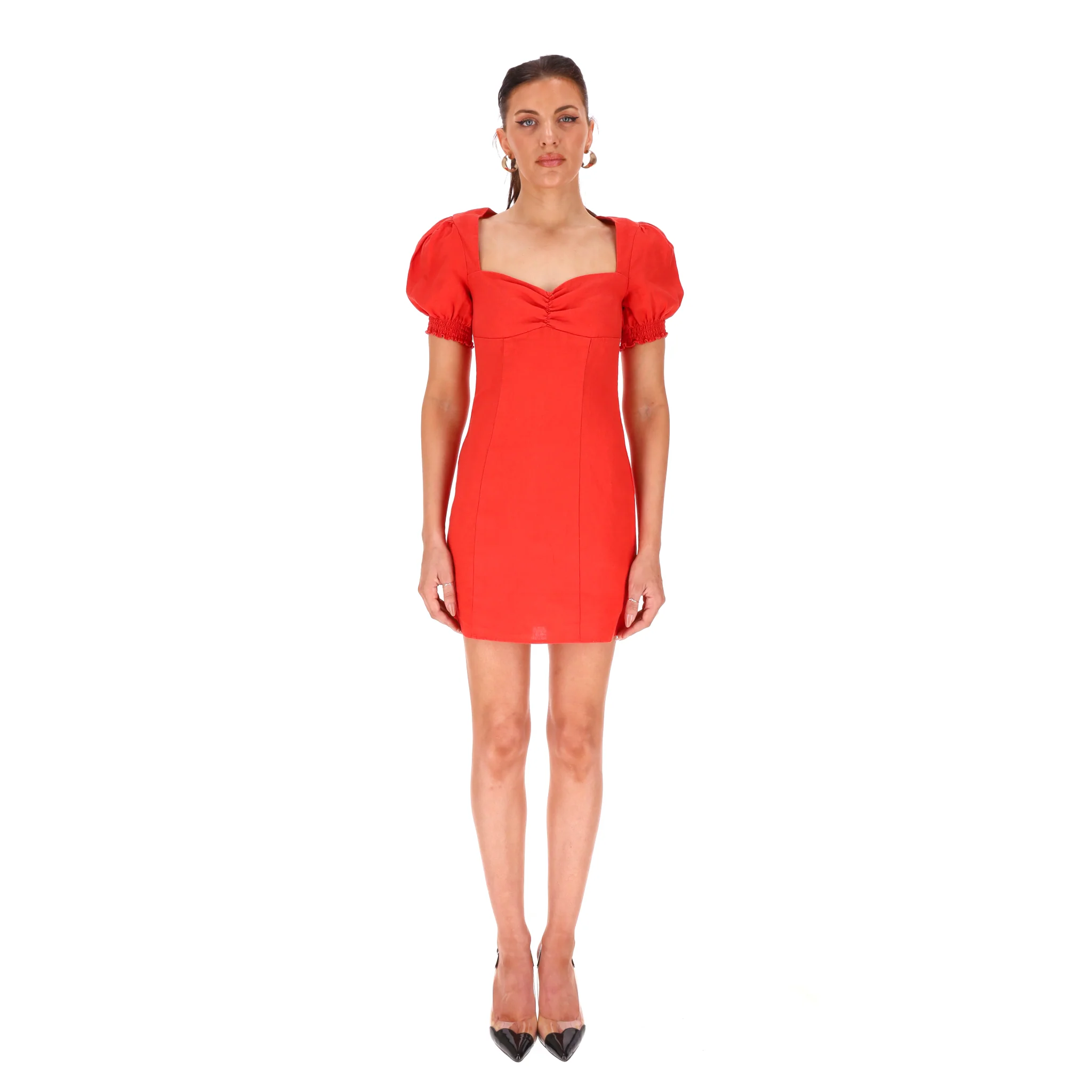 Reformation Puff Sleeve Mini Linen Dress. Size 2US - Image 2