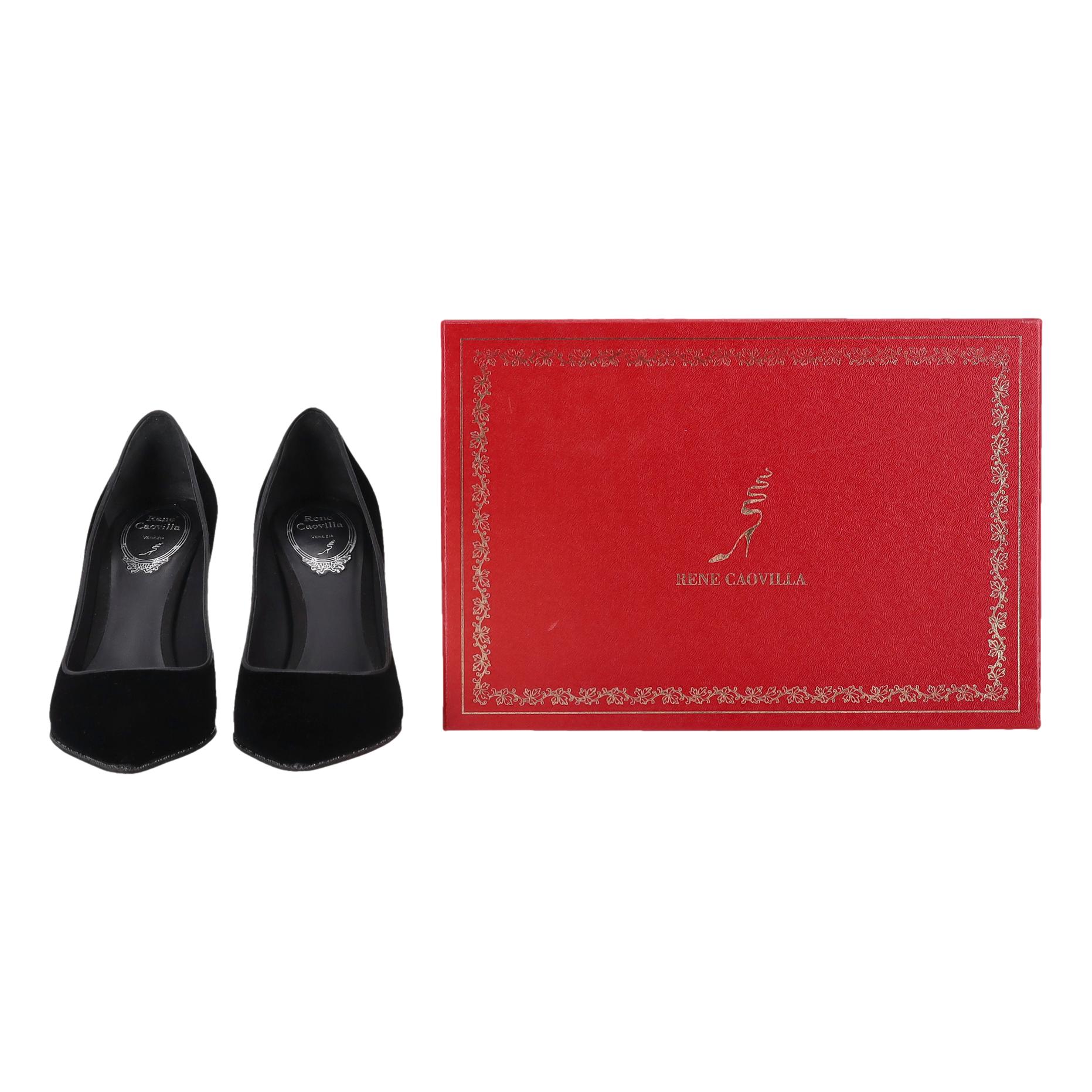 Rene Caovilla Crystal Trim Velvet Heels. Size 36.5 - Image 3