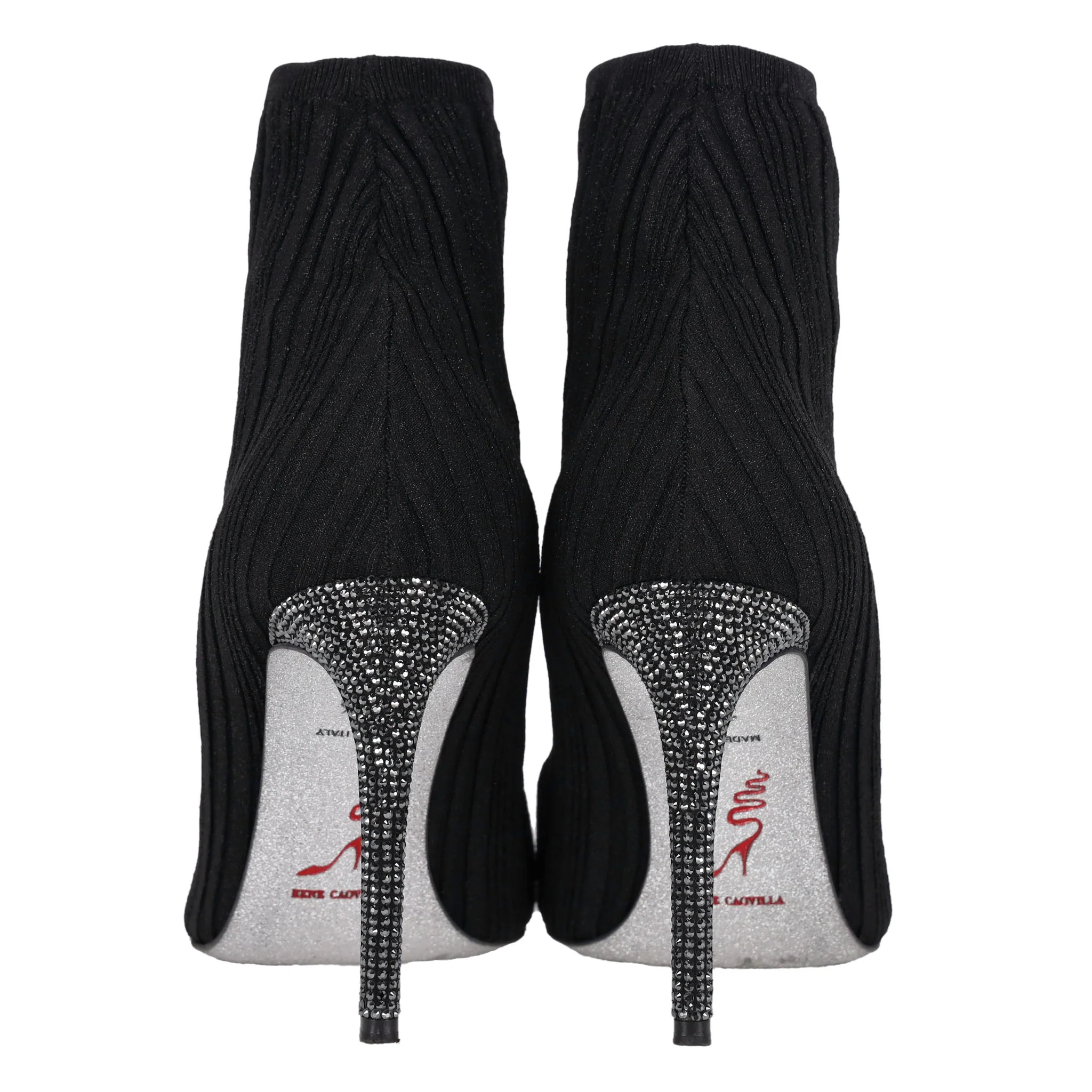 Rene Caovilla Metallic Sock Ankle Boots With Crystal-Embellished Heel. Size 38.5 - Image 5