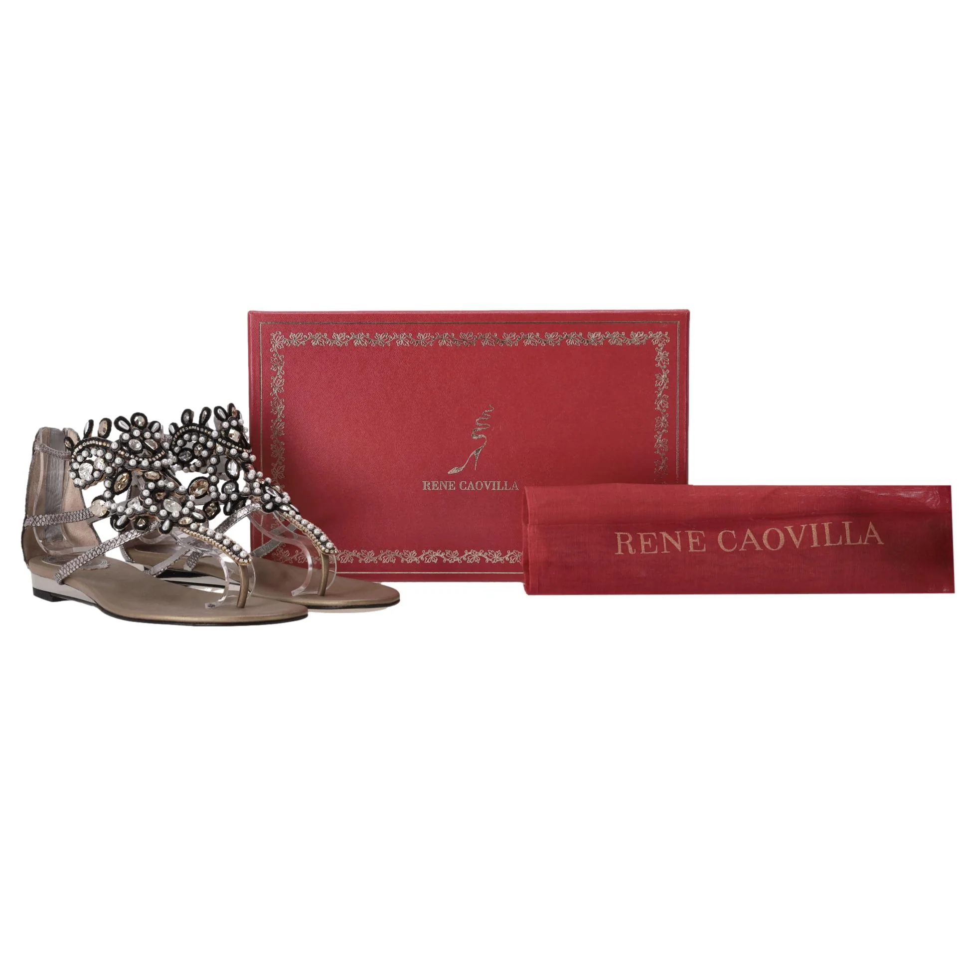 Rene Caovilla Snakeskin & Crystal Thong Sandals. Size 37 - Image 2