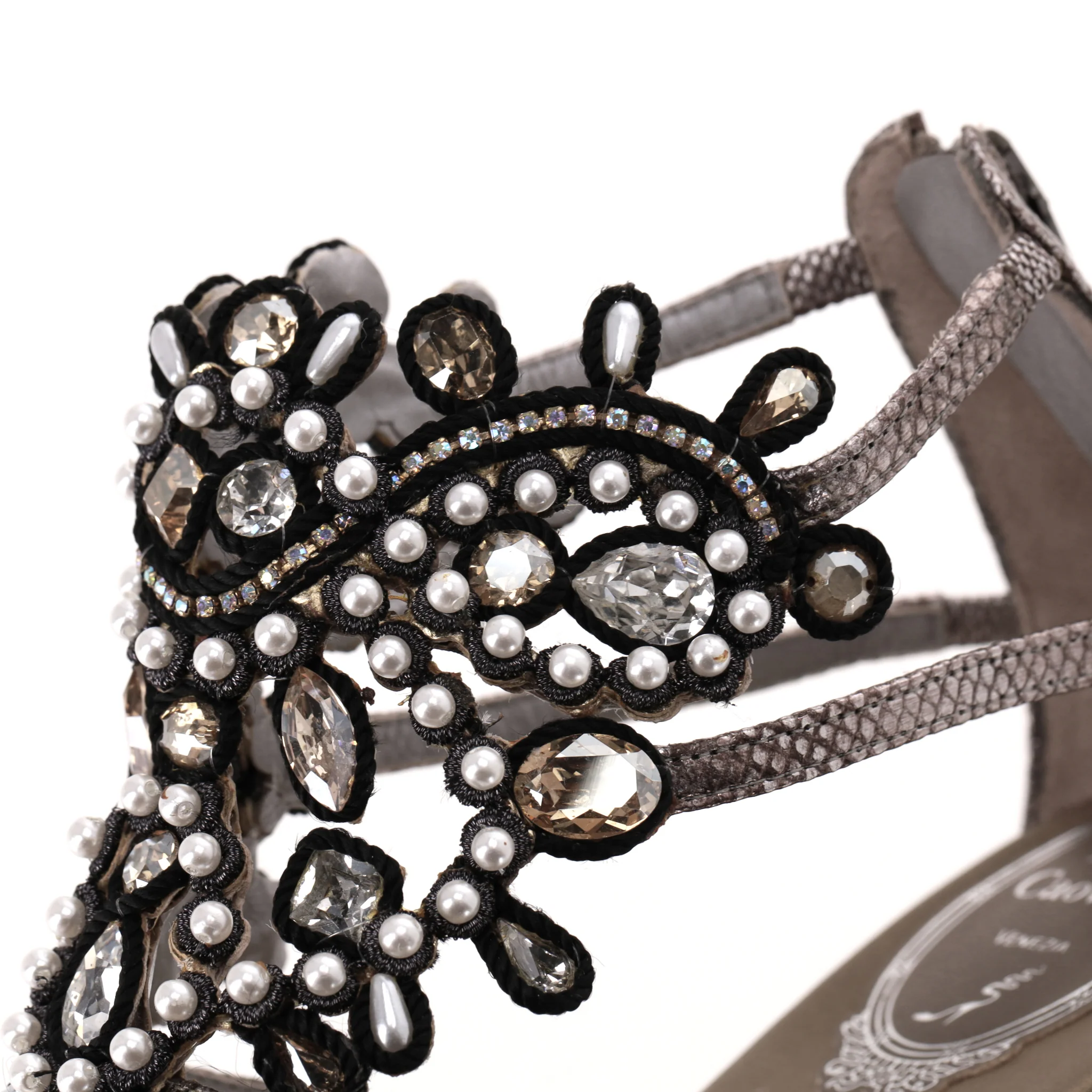 Rene Caovilla Snakeskin & Crystal Thong Sandals. Size 37 - Image 9