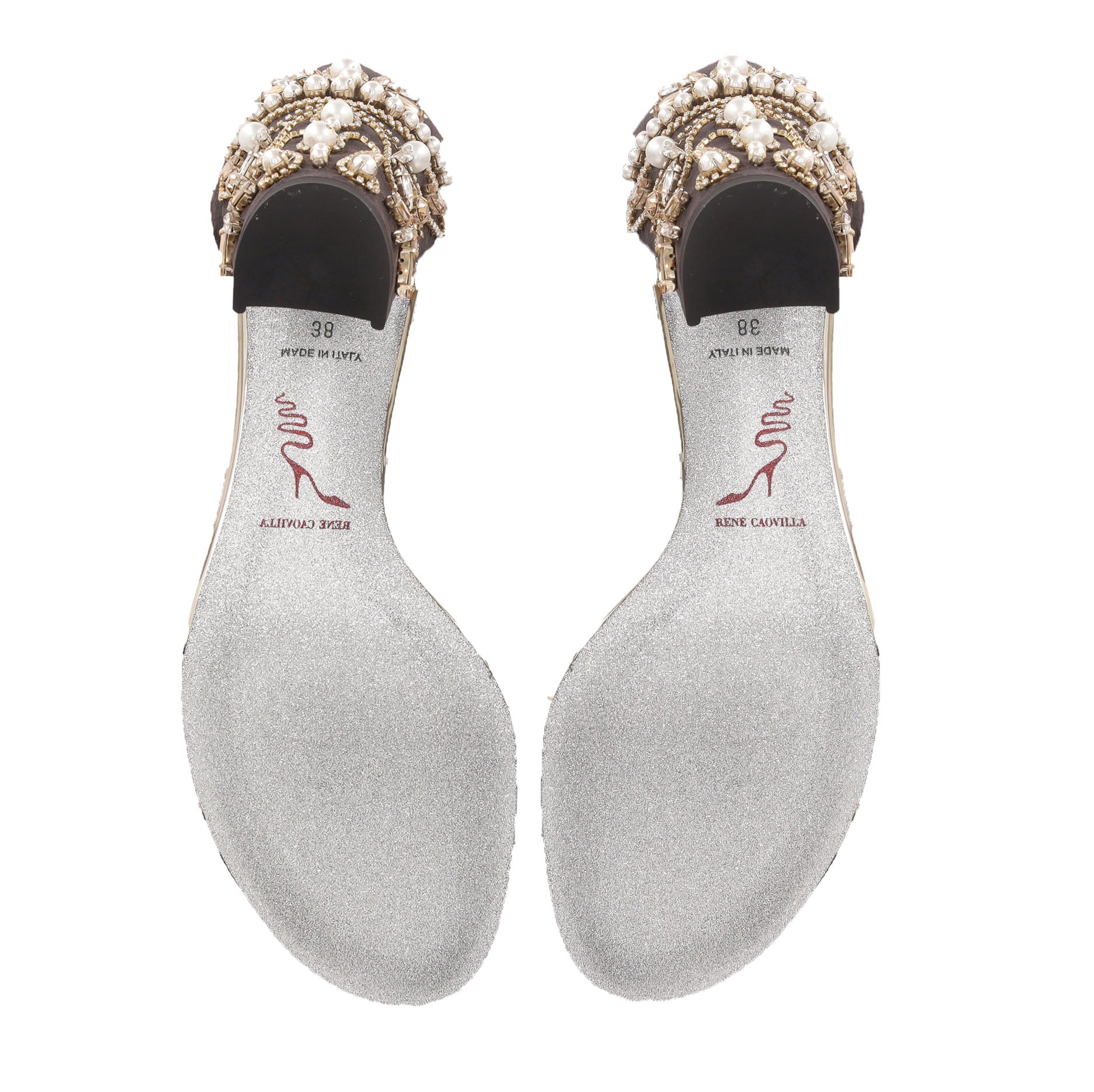 Rene Caovilla Suede Sandals With Jewel Embellished Block Heel. Size 38 - Image 6