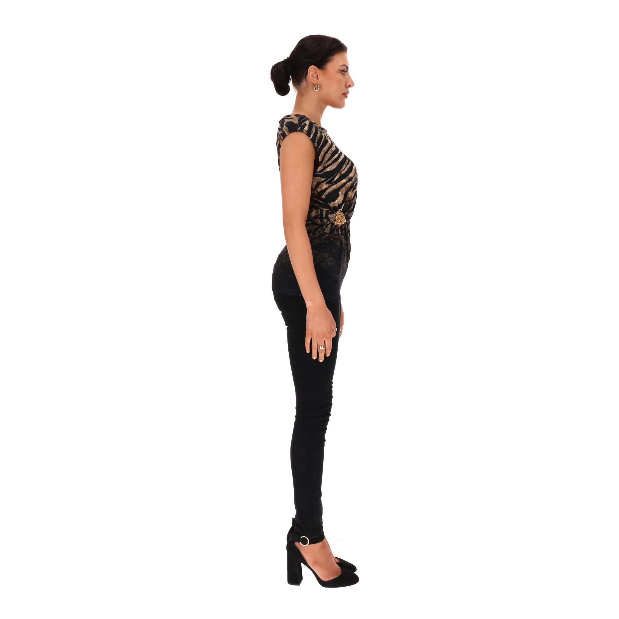 Roberto Cavalli Animal Print Gathered & Buckle Detail Top. Size 42IT - Image 3