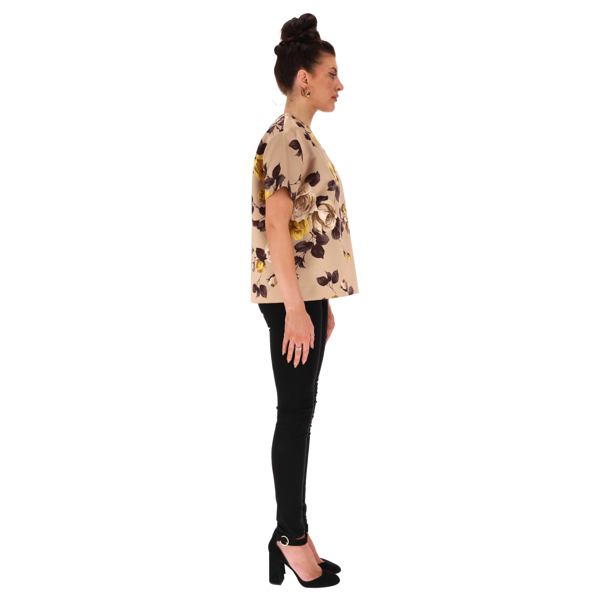 Rochas Rose Print Satin Top. Size 40IT - Image 3