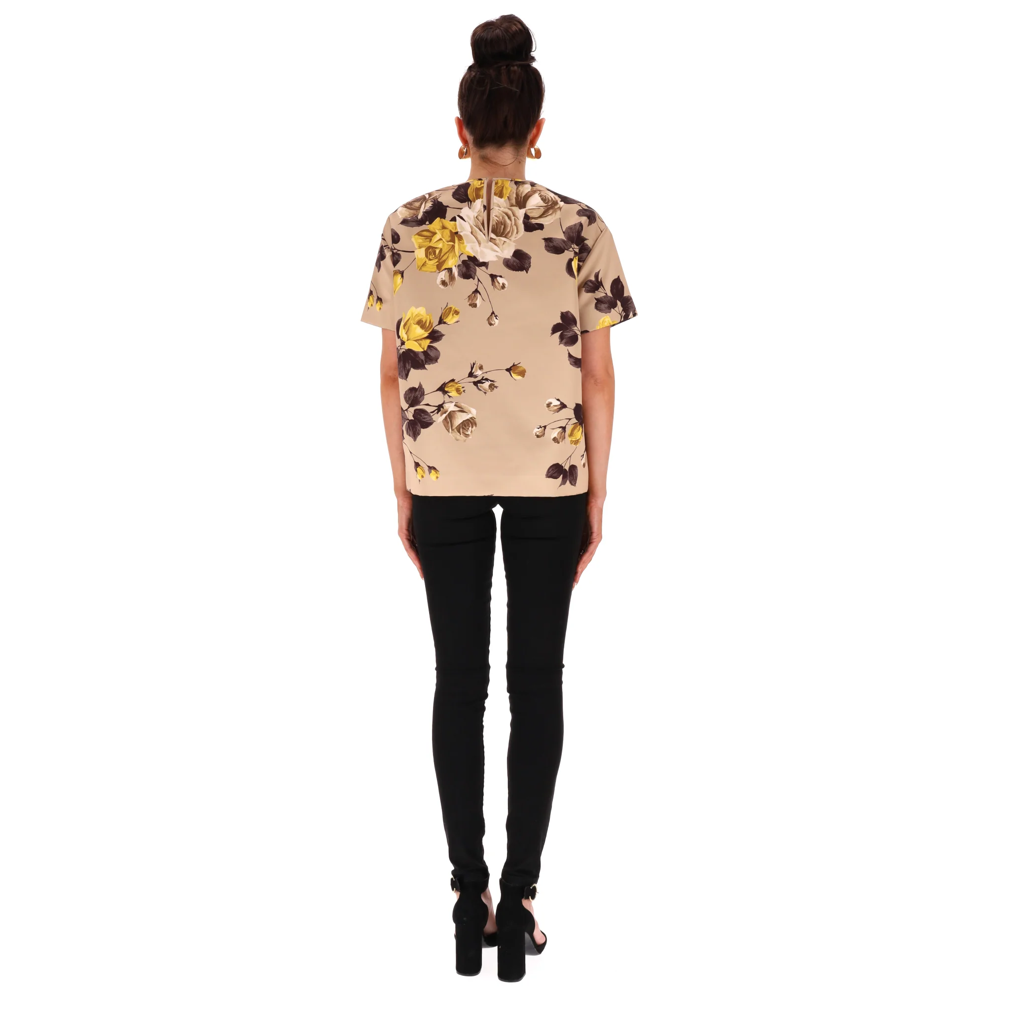 Rochas Rose Print Satin Top. Size 40IT - Image 4