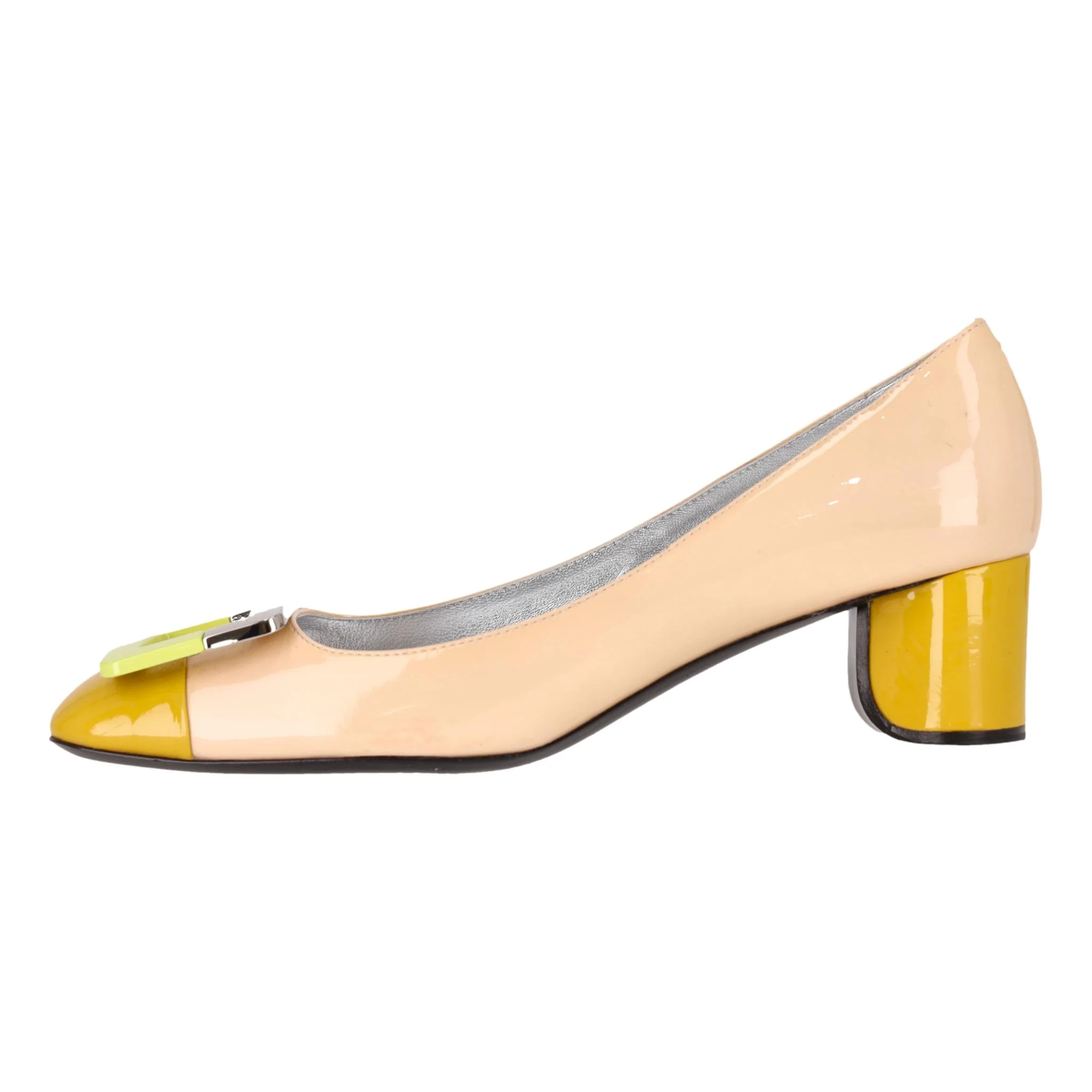 Roger Vivier Tri-Color Patent Leather Buckle Pumps. Size 38