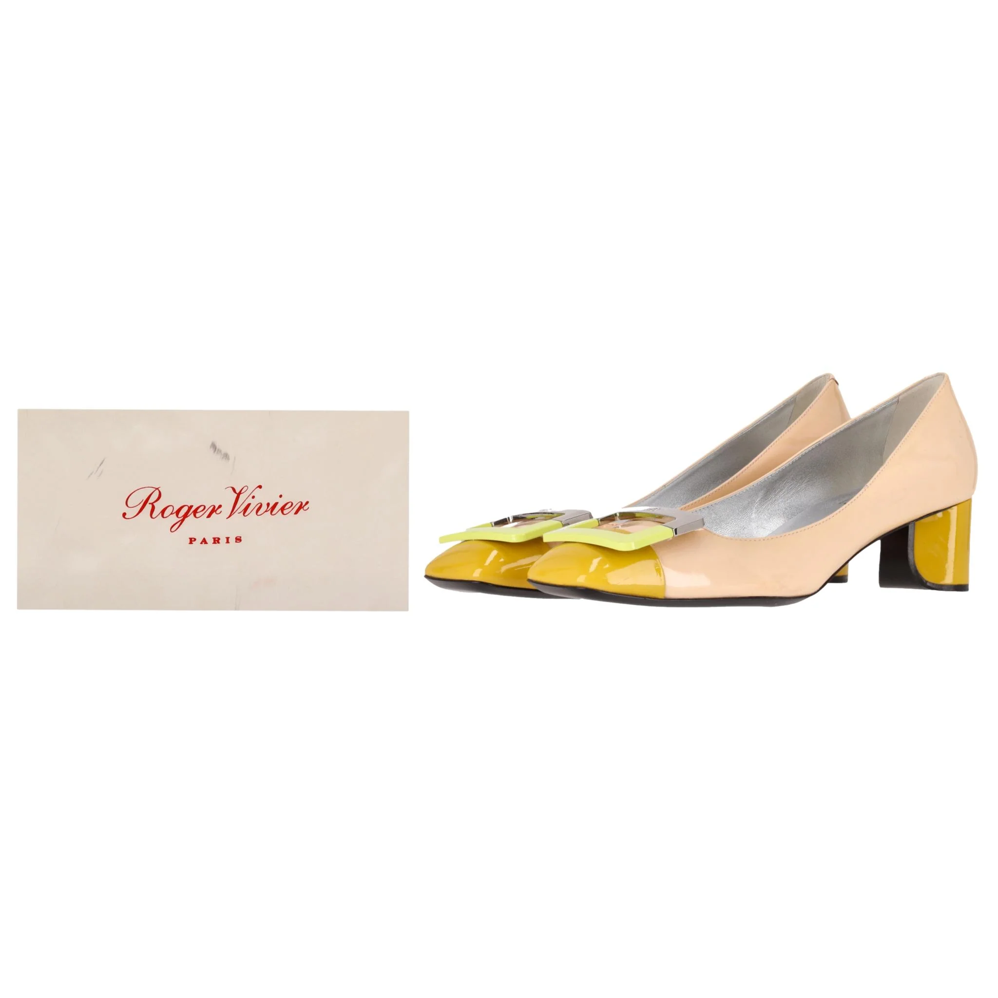 Roger Vivier Tri-Color Patent Leather Buckle Pumps. Size 38 - Image 2