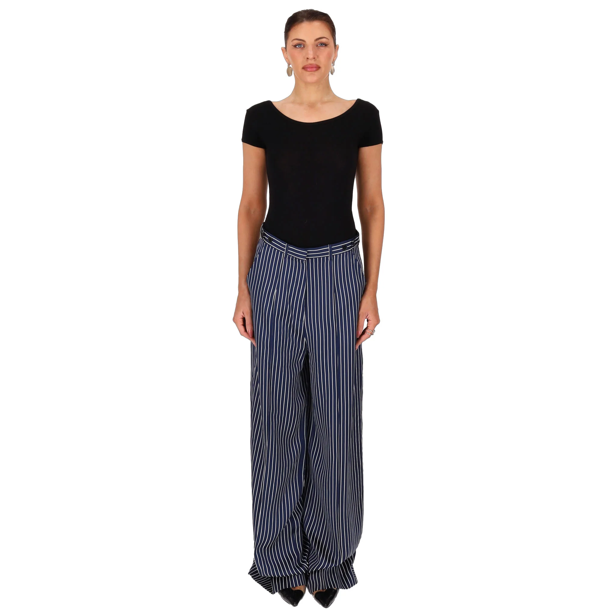 Rokh Wide Leg Pinstripe Trousers. Size 40FR - Image 2