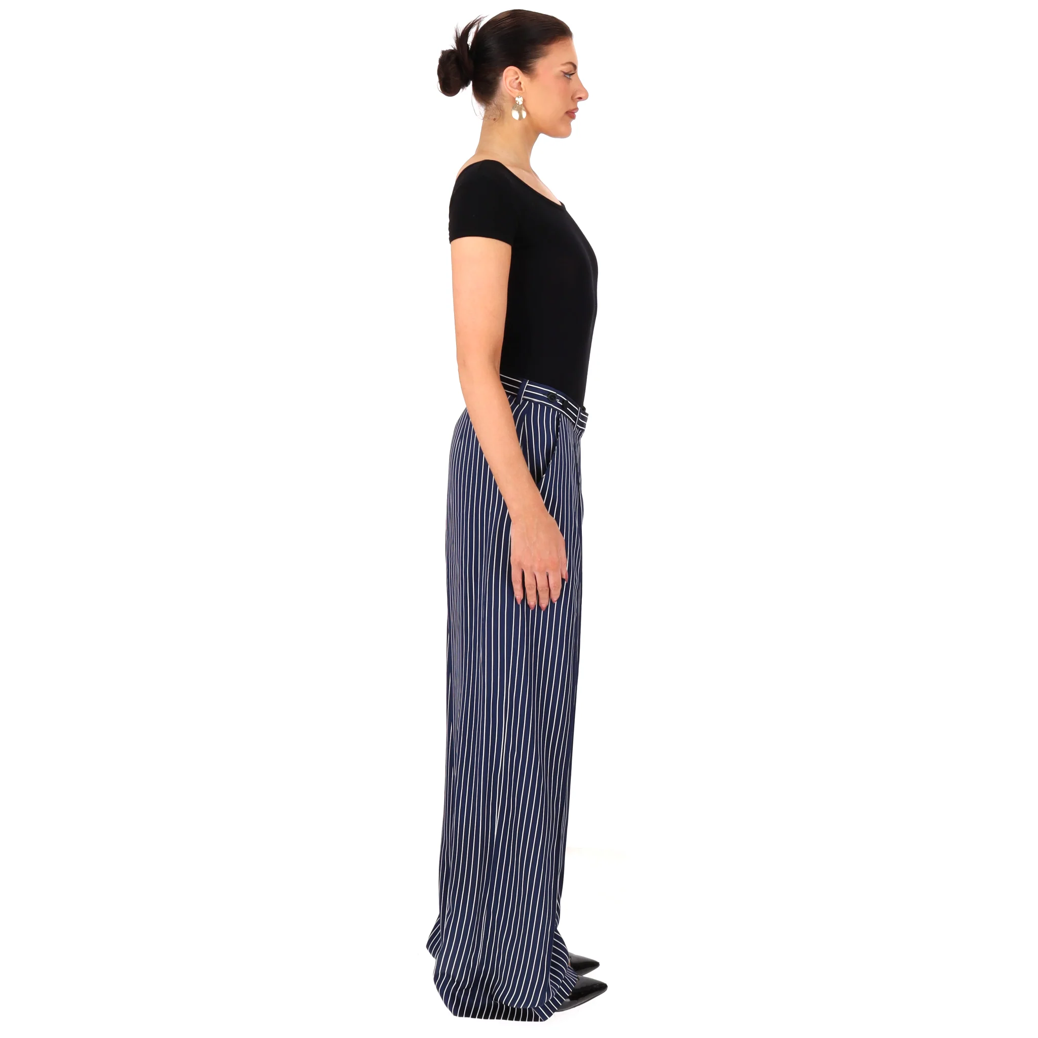 Rokh Wide Leg Pinstripe Trousers. Size 40FR - Image 3