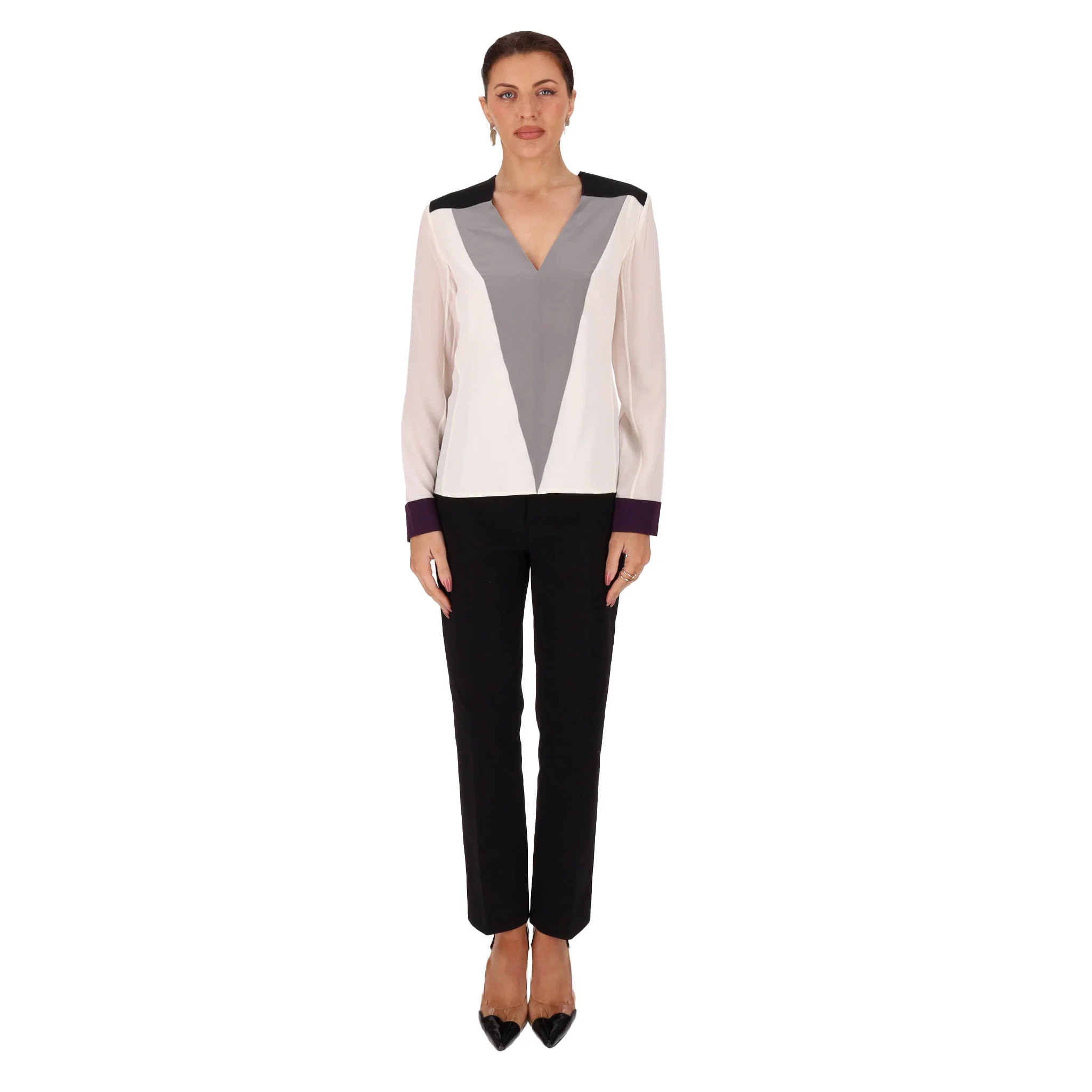 Roland Mouret Colour-Block V-Neck Silk Top. Size 12UK - Image 2