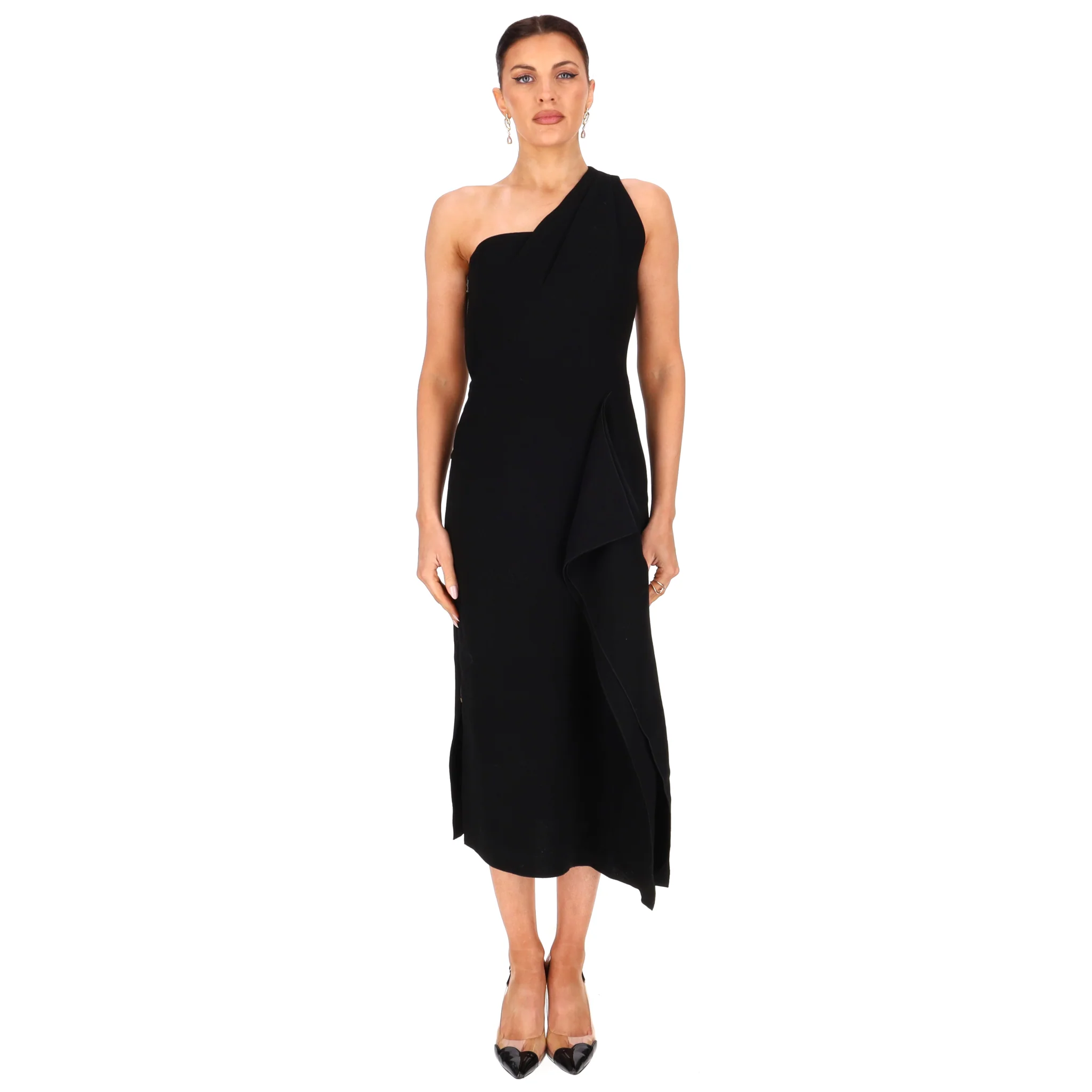 Roland Mouret One-Shoulder Asymmetrical Drape Wool Dress. Size 12UK - Image 2