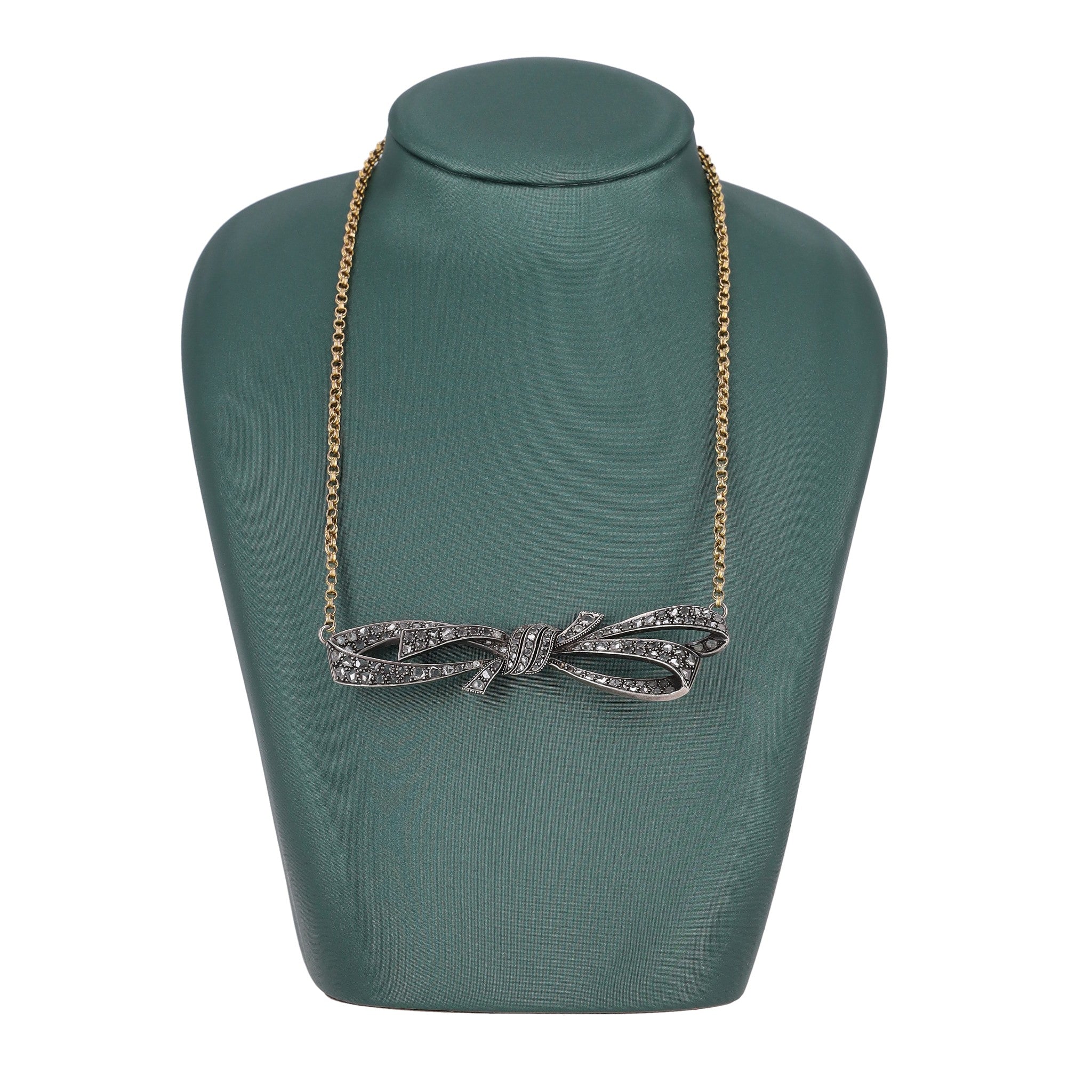 Rose Cut Diamond Bow Necklace Georgian Vintage In 15ct Gold - Image 3