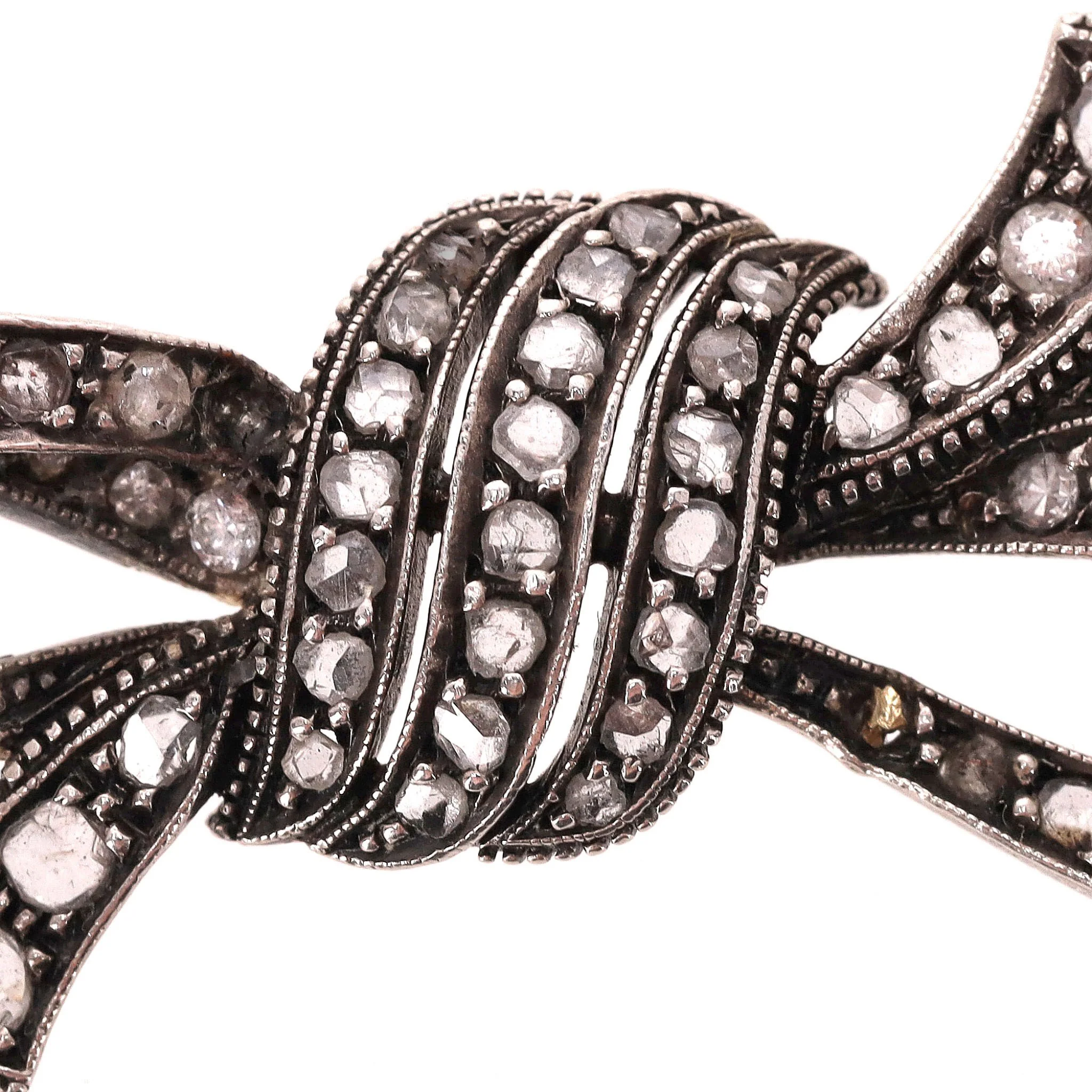 Rose Cut Diamond Bow Necklace Georgian Vintage In 15ct Gold - Image 5