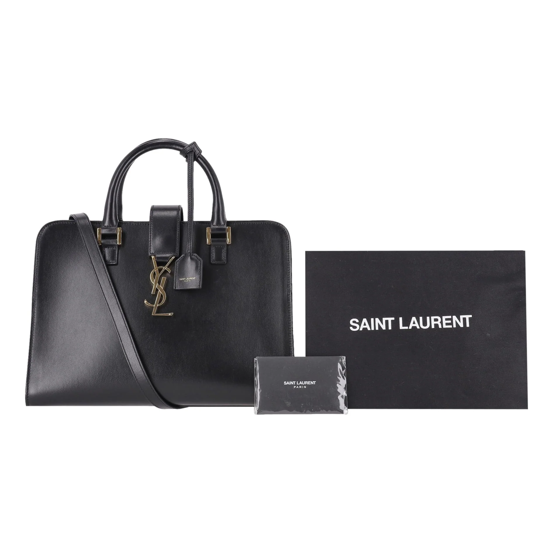 Saint Laurent Calfskin Leather 'YSL' Logo Small Cabas Tote Bag - Image 2