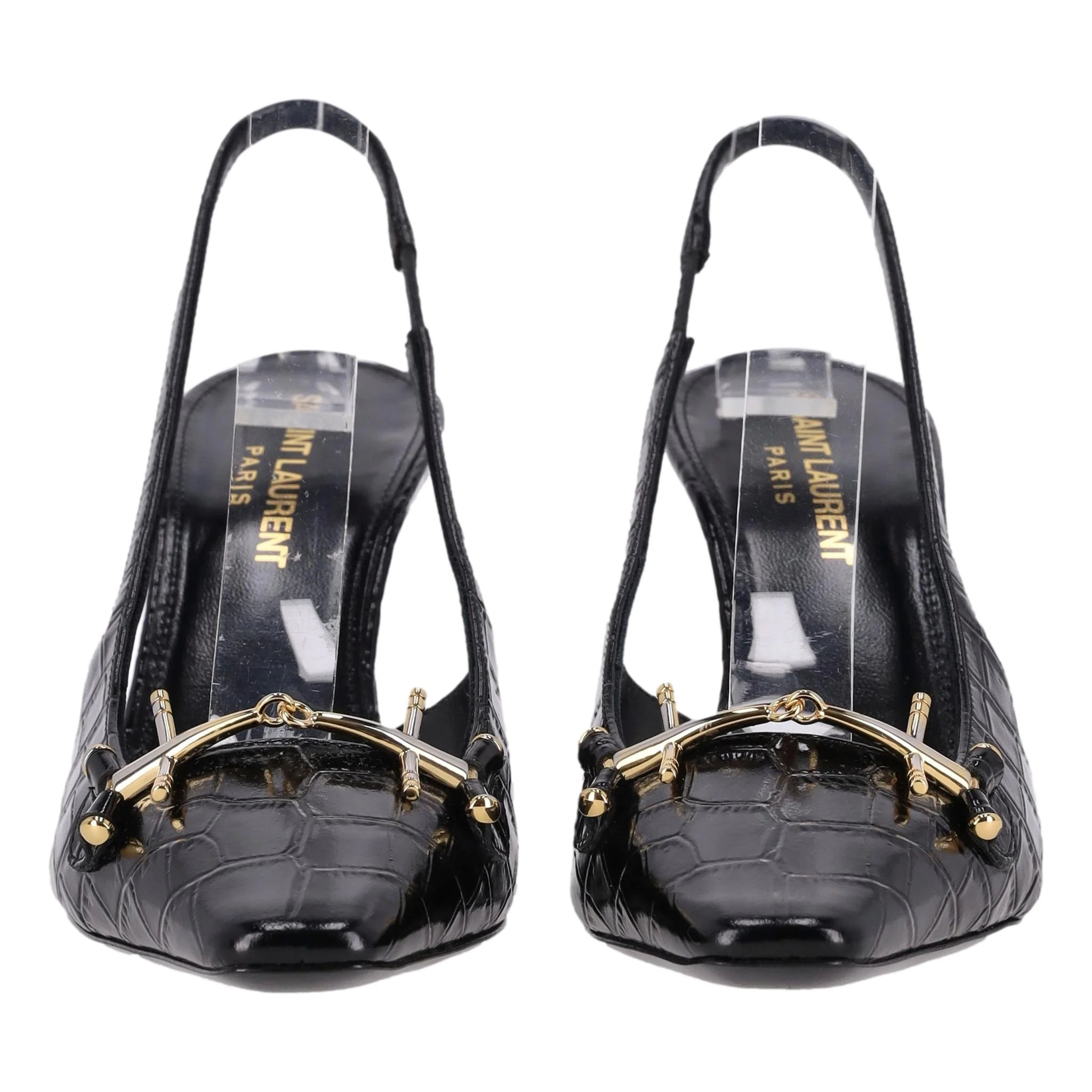 Saint Laurent Crocodile Embossed Leather Slingback Tom Pumps. Size 35 - Image 3