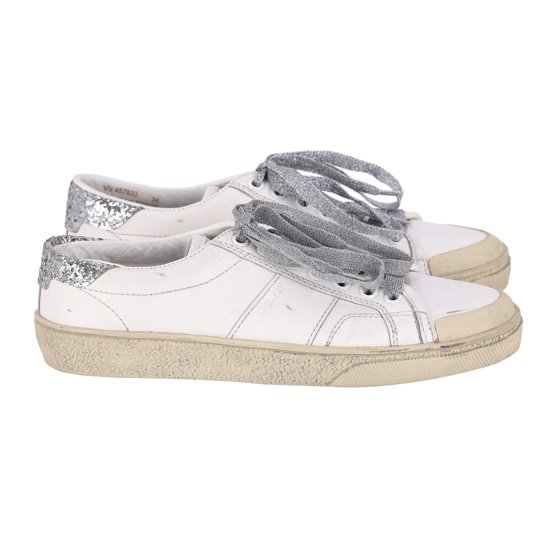 Saint Laurent Glitter Detailed Leather Sneakers. Size 36 - Image 4