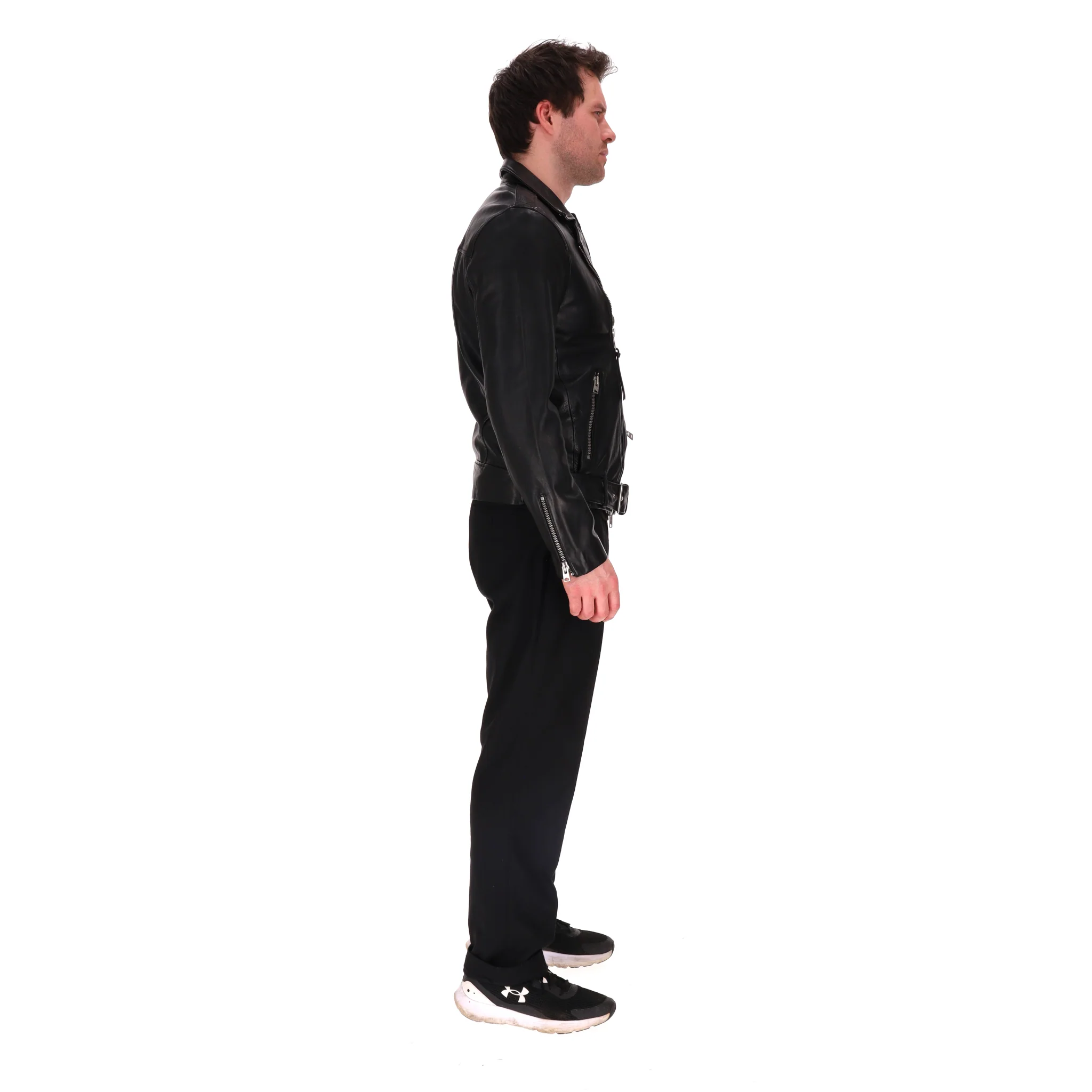 AllSaints Wick Leather Biker Jacket. Size L - Image 3