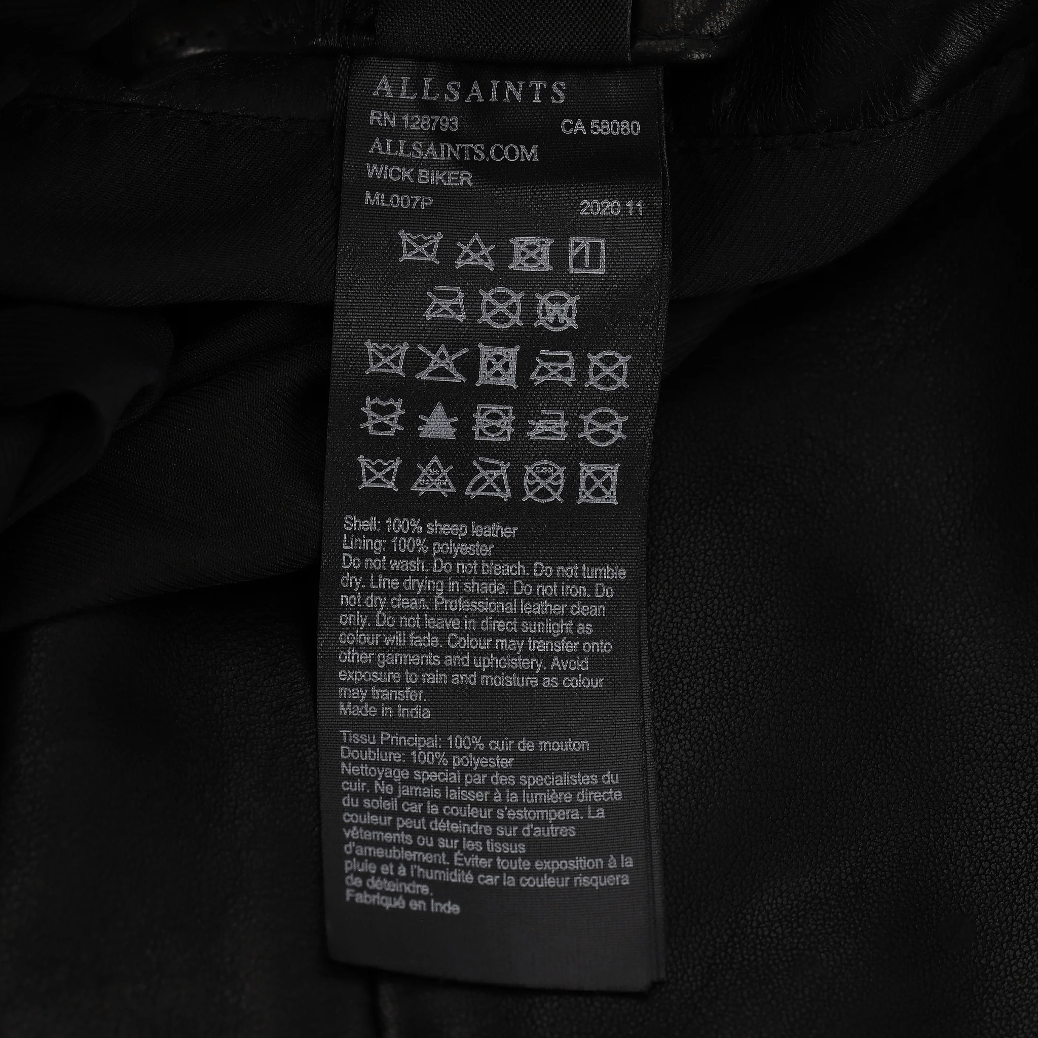AllSaints Wick Leather Biker Jacket. Size L - Image 8