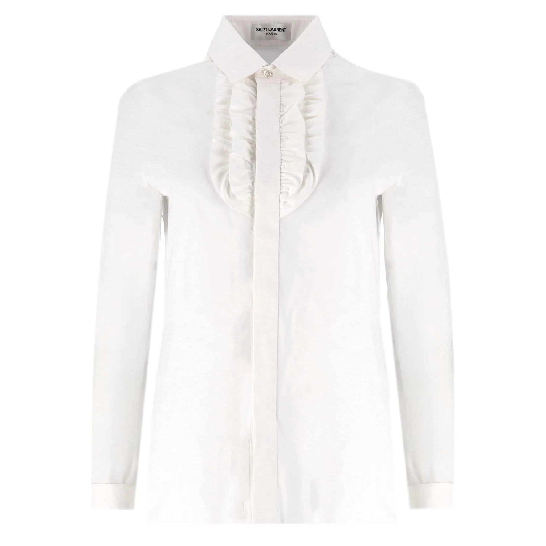 Saint Laurent Ruffled Bib Cotton Shirt. Size 38FR