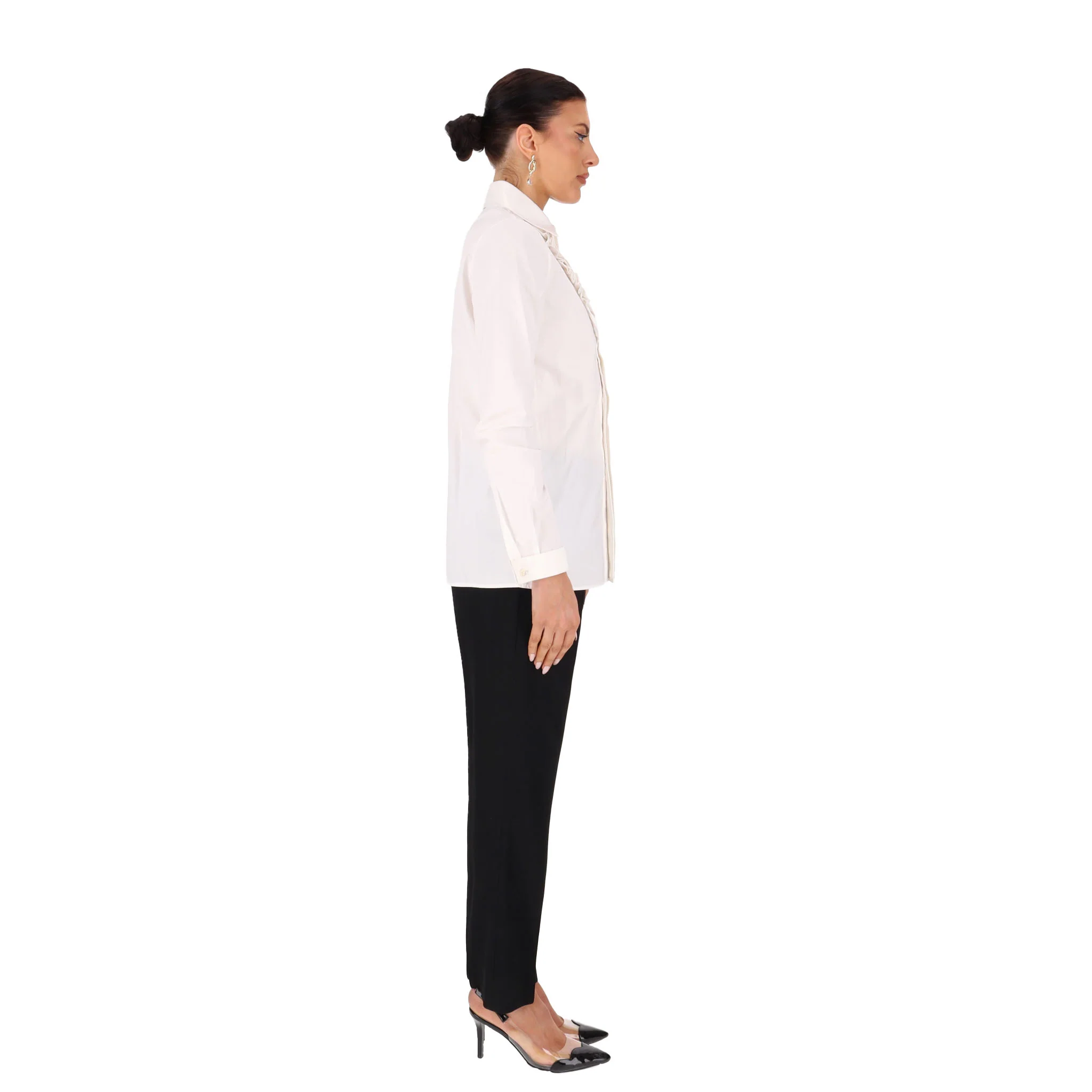 Saint Laurent Ruffled Bib Cotton Shirt. Size 38FR - Image 3