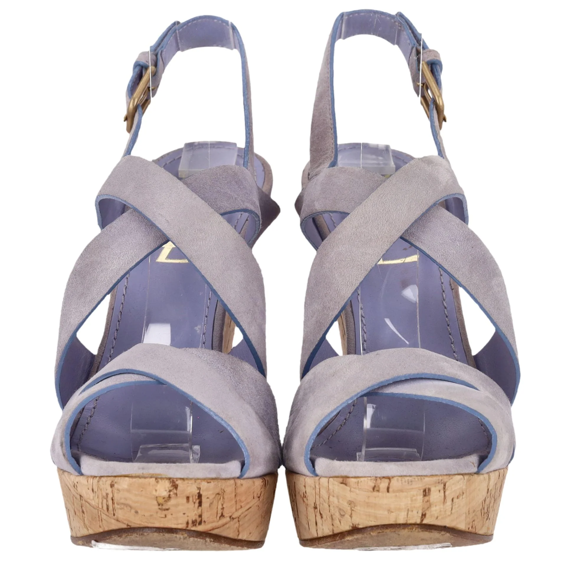 Saint Laurent Suede Strappy Cork Wedge Sandals. Size 36.5 - Image 2