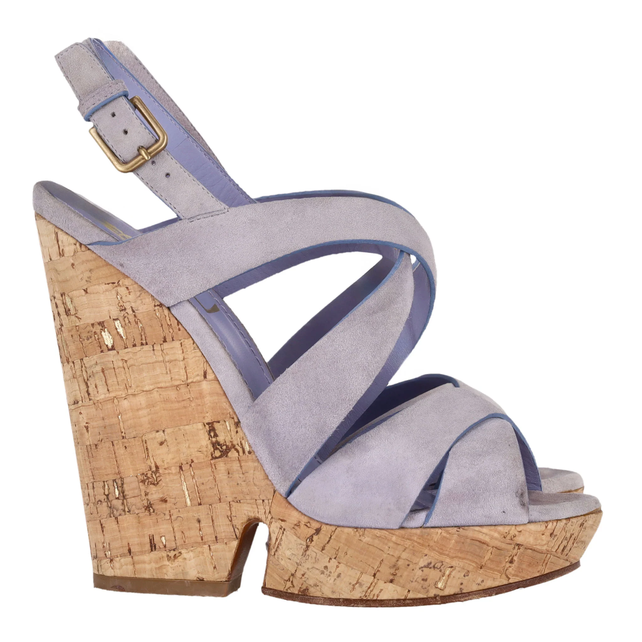 Saint Laurent Suede Strappy Cork Wedge Sandals. Size 36.5 - Image 3