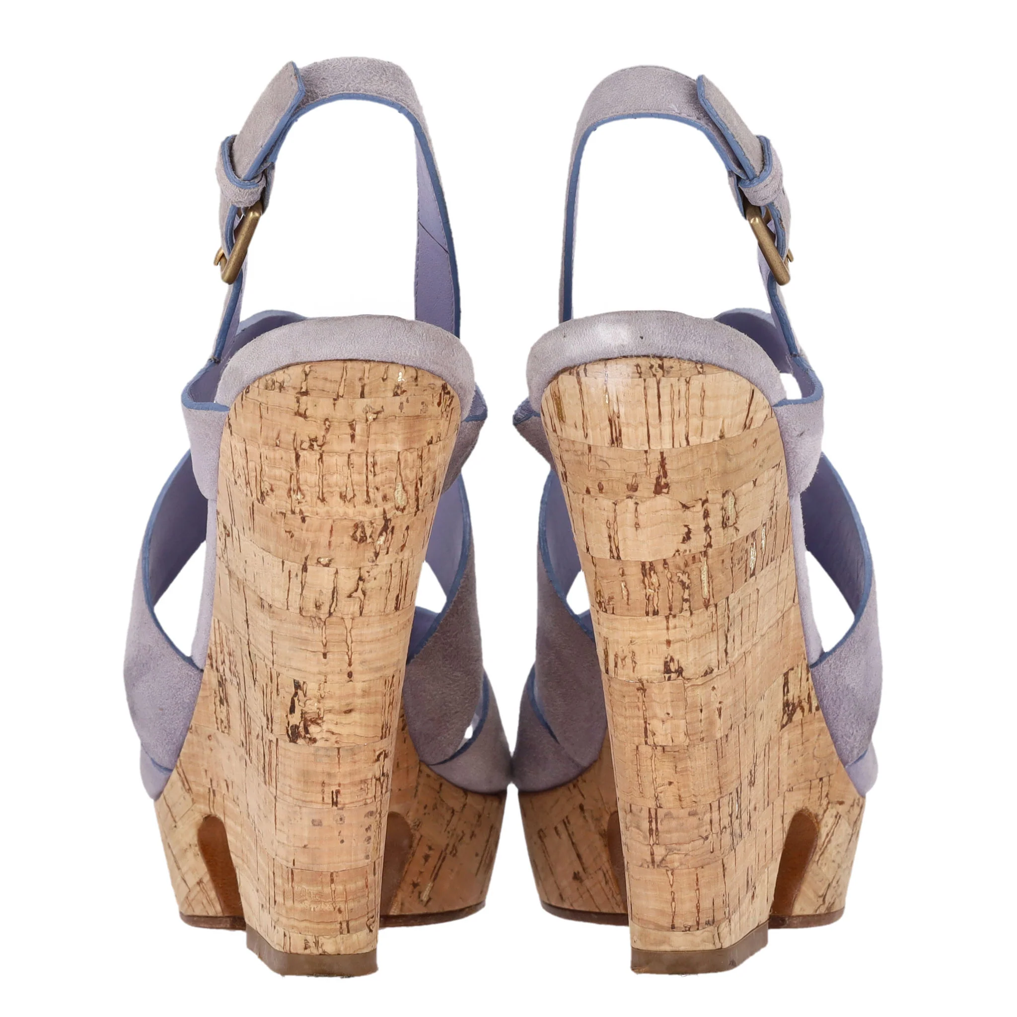 Saint Laurent Suede Strappy Cork Wedge Sandals. Size 36.5 - Image 4