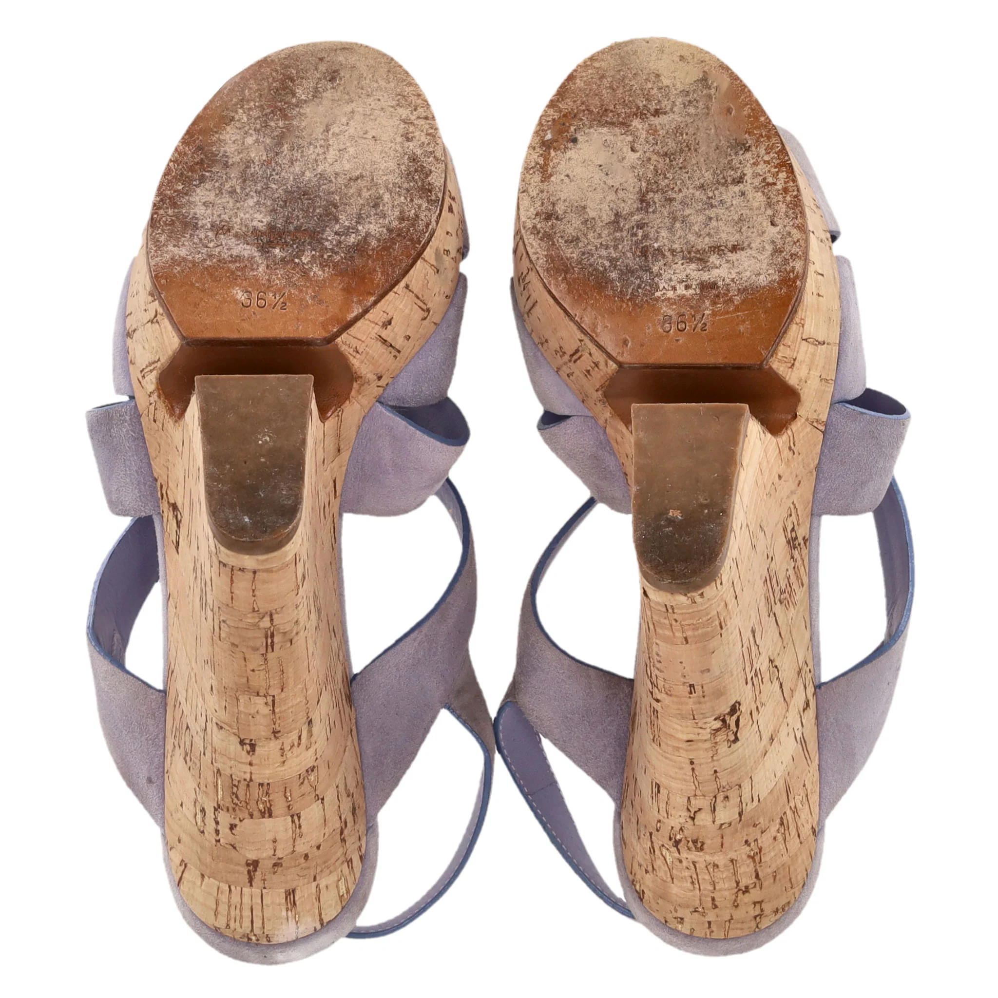 Saint Laurent Suede Strappy Cork Wedge Sandals. Size 36.5 - Image 5