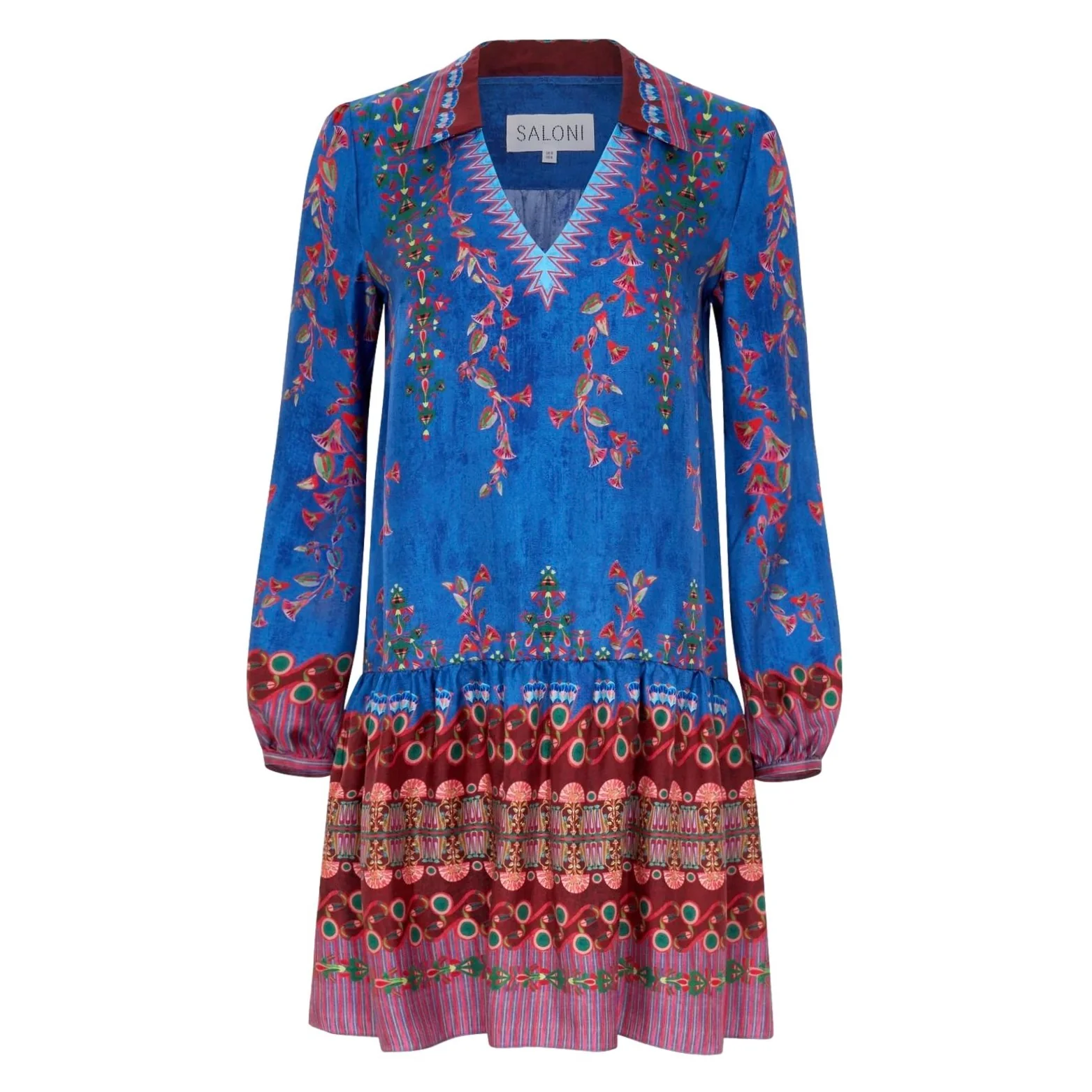 Saloni Lotus Print Pleated Silk Dress. Size 10UK