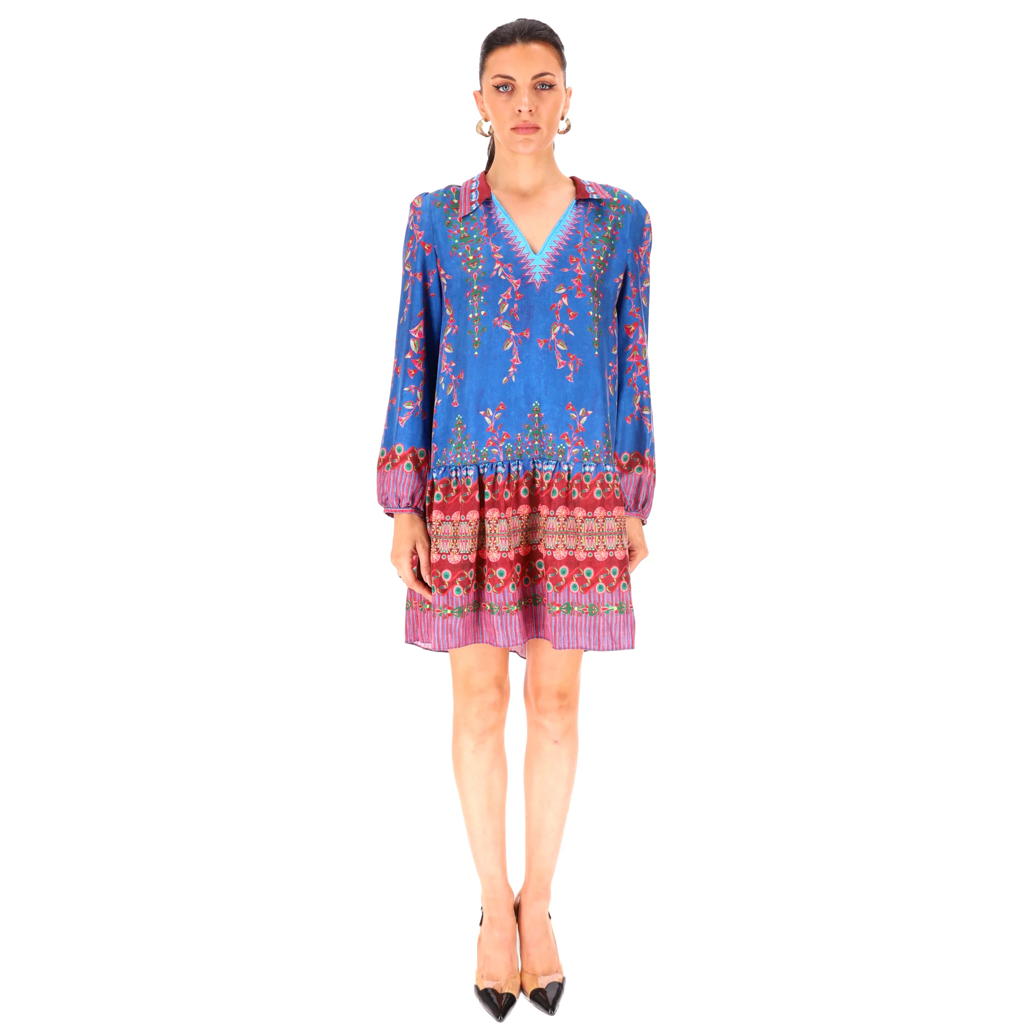Saloni Lotus Print Pleated Silk Dress. Size 10UK - Image 2