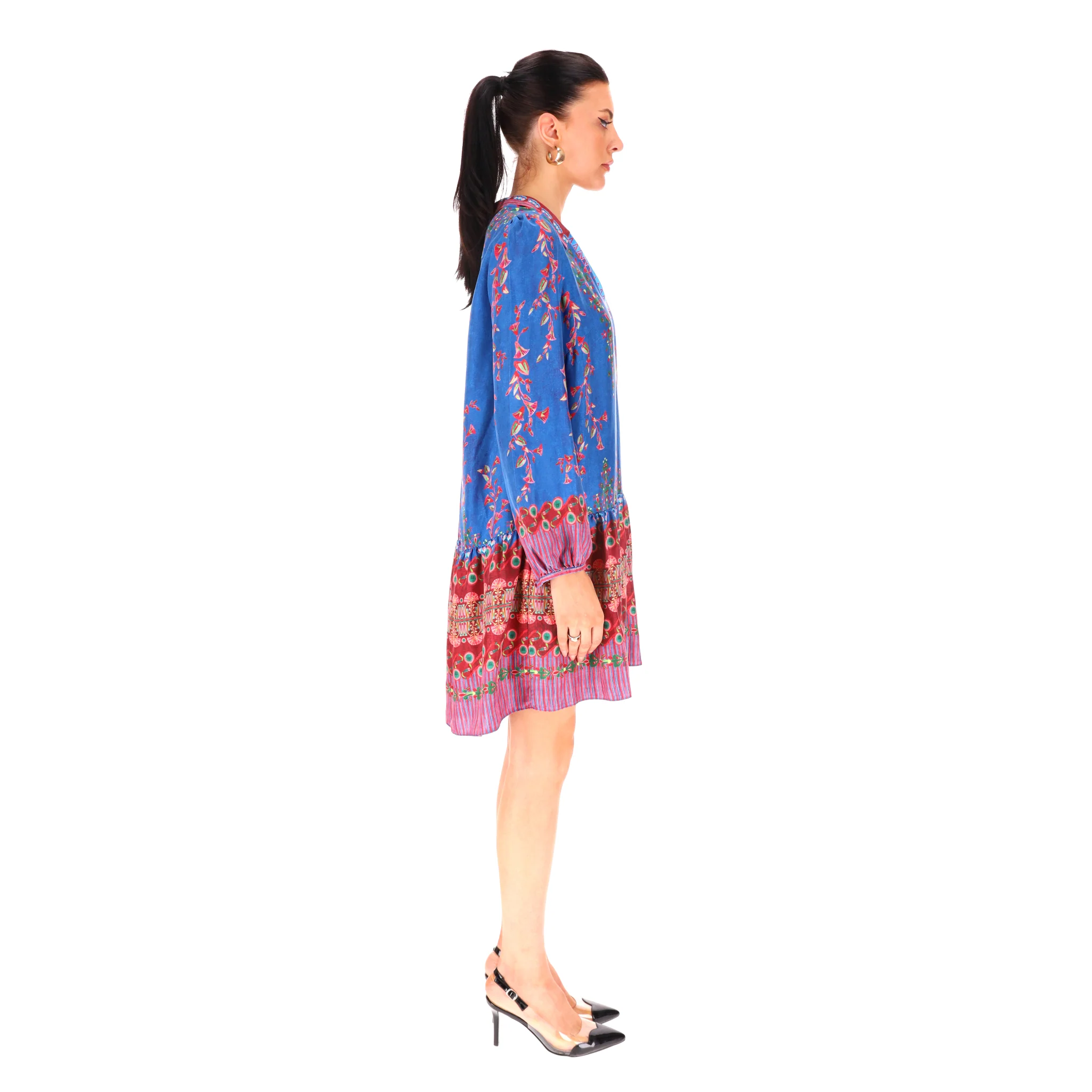 Saloni Lotus Print Pleated Silk Dress. Size 10UK - Image 3