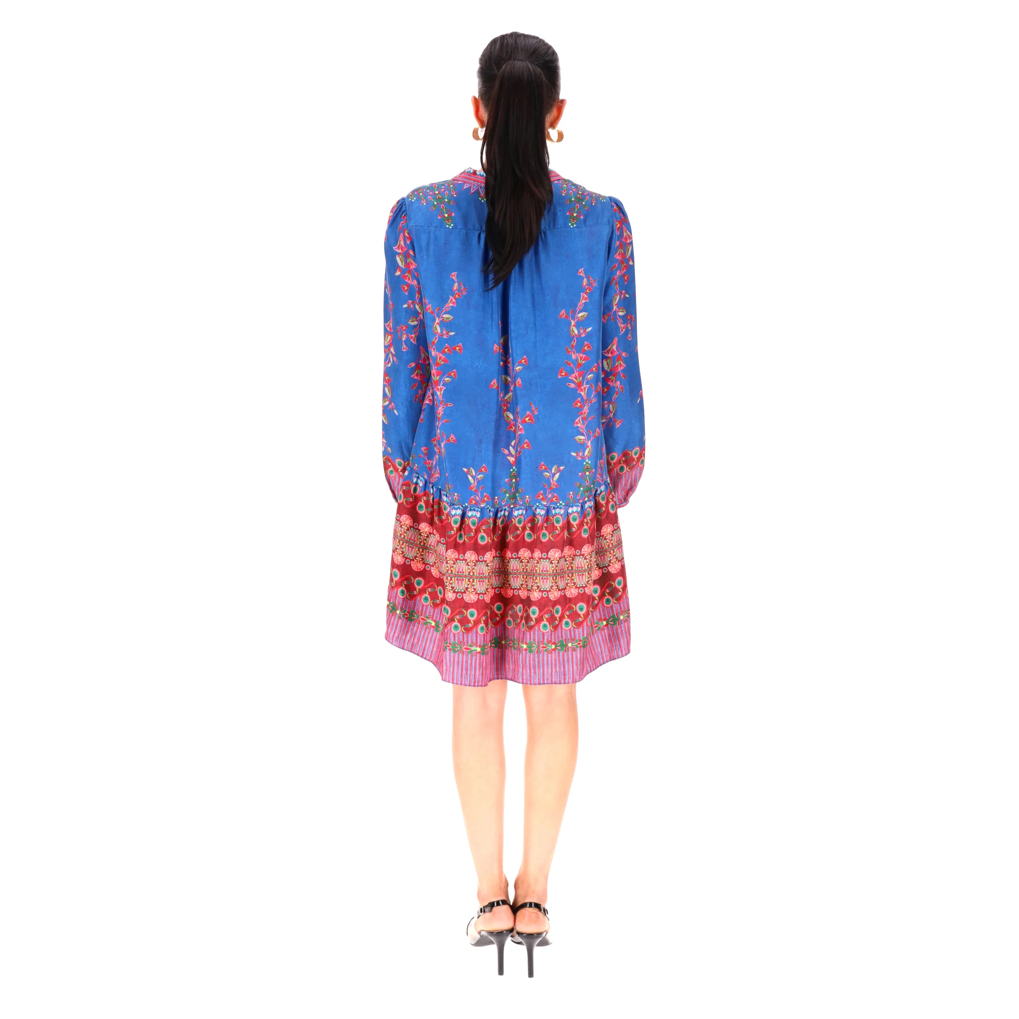 Saloni Lotus Print Pleated Silk Dress. Size 10UK - Image 4