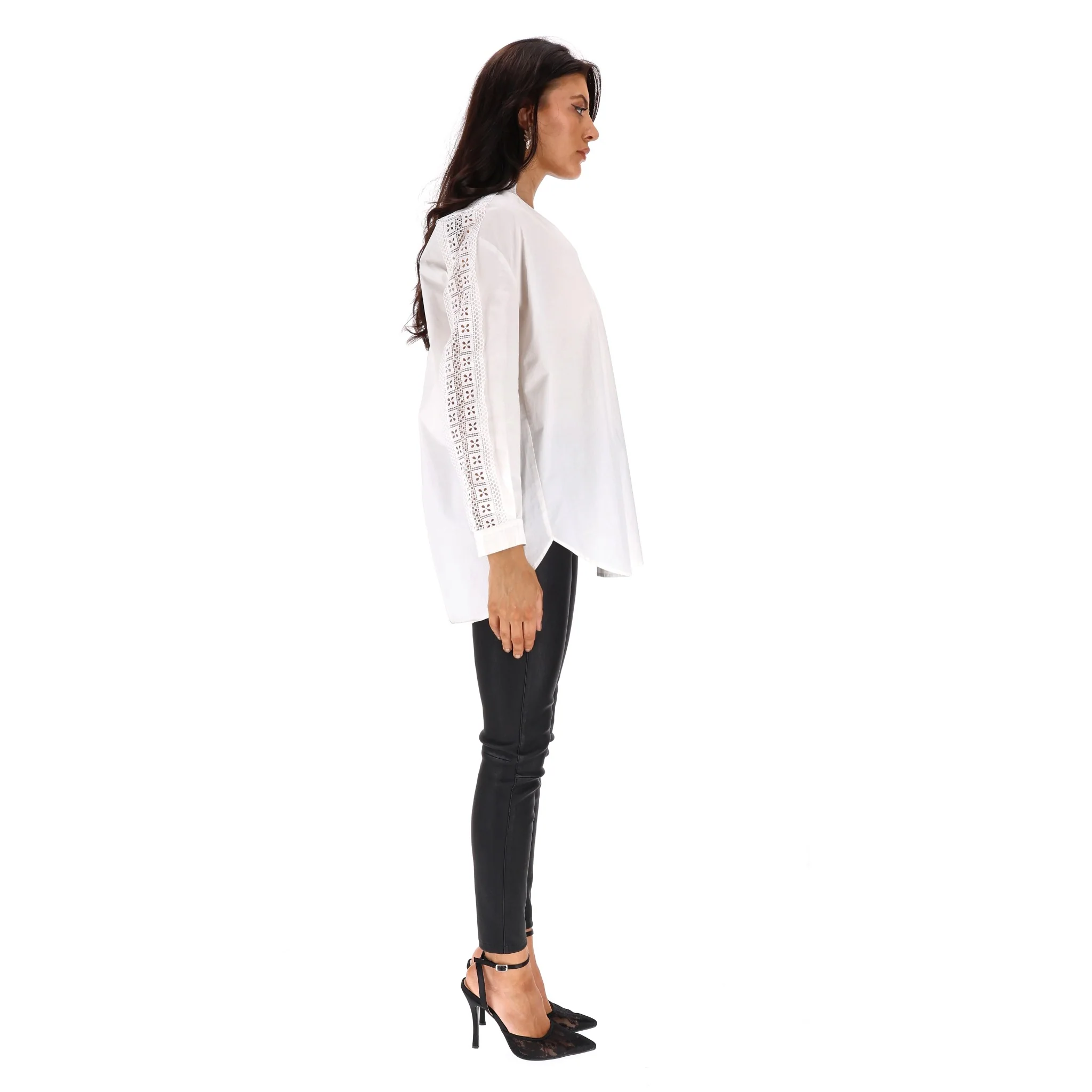 Sandro Crochet Embellished Cotton Shirt. Size 1 - Image 3