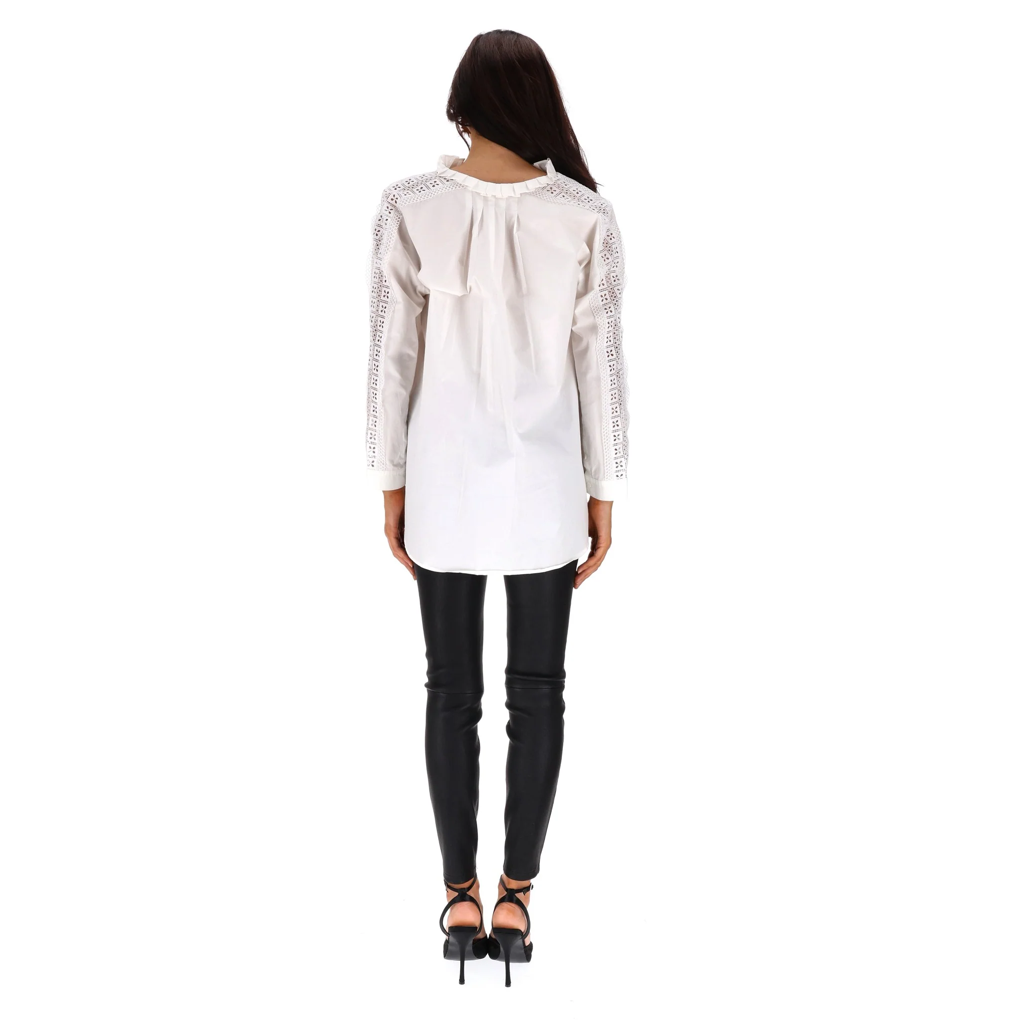 Sandro Crochet Embellished Cotton Shirt. Size 1 - Image 4