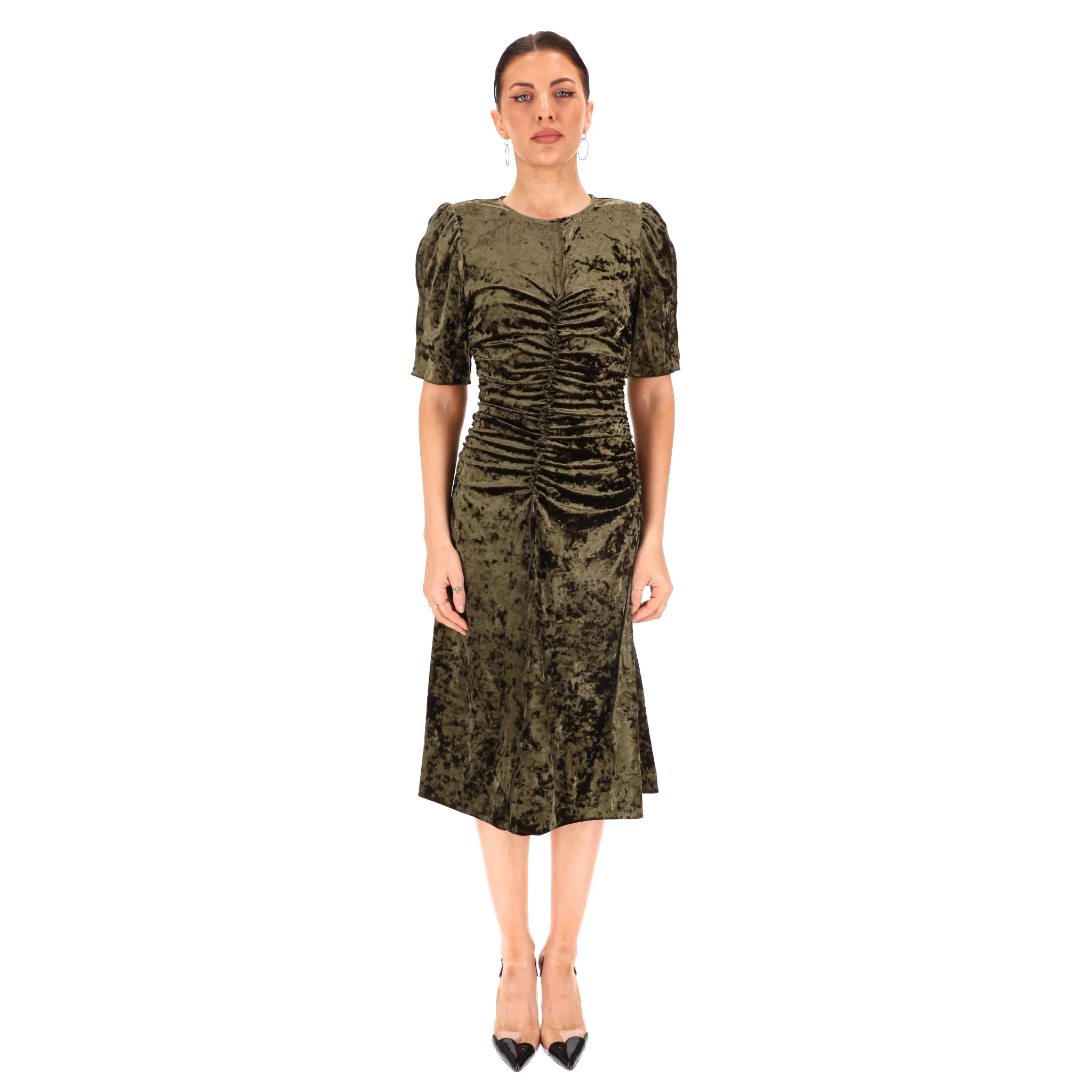 Sea Crushed Velvet Ruched Dress. Size S - Image 2