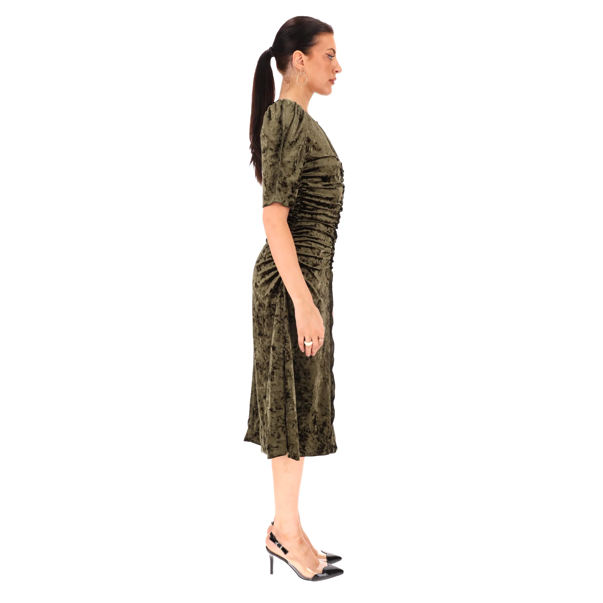 Sea Crushed Velvet Ruched Dress. Size S - Image 3