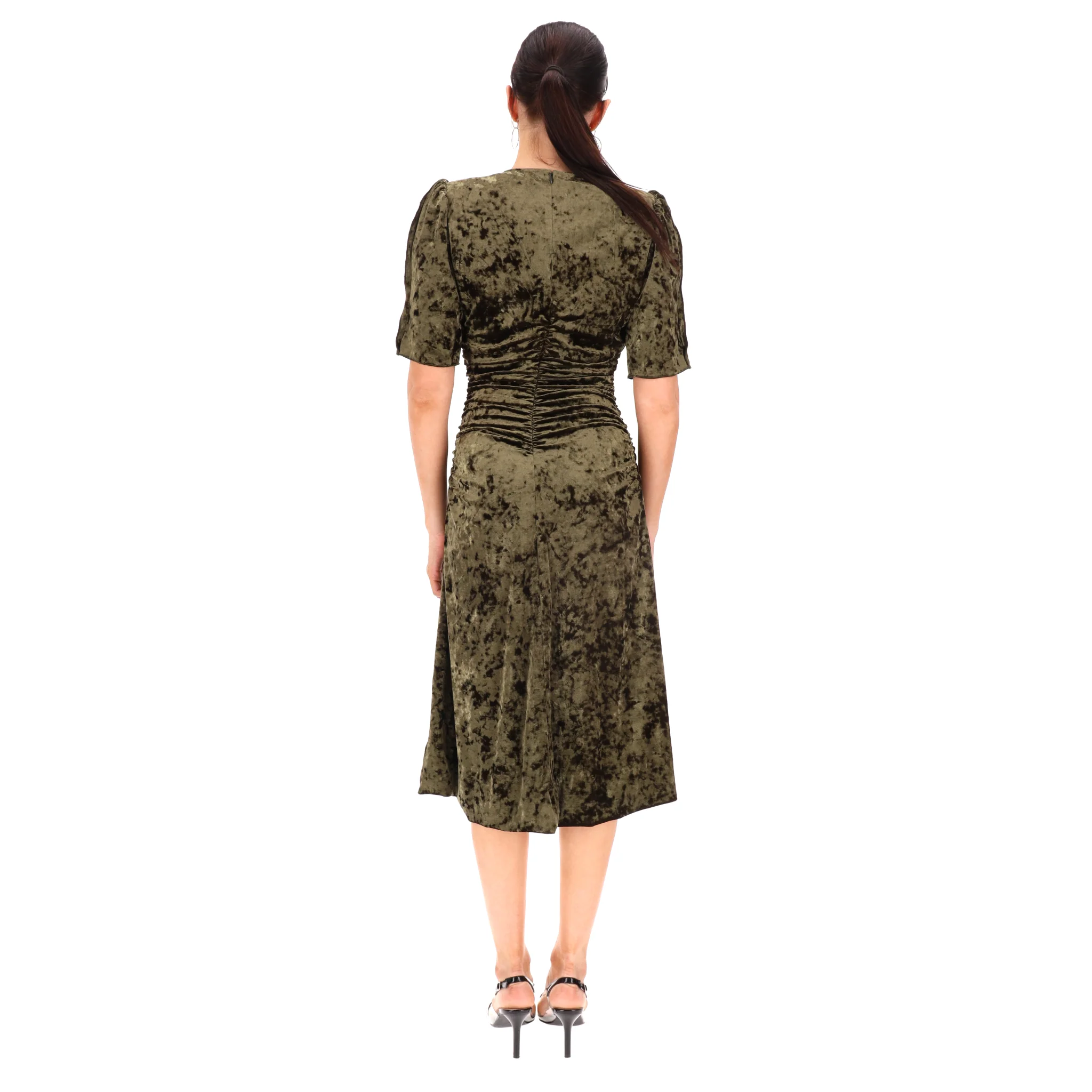 Sea Crushed Velvet Ruched Dress. Size S - Image 4