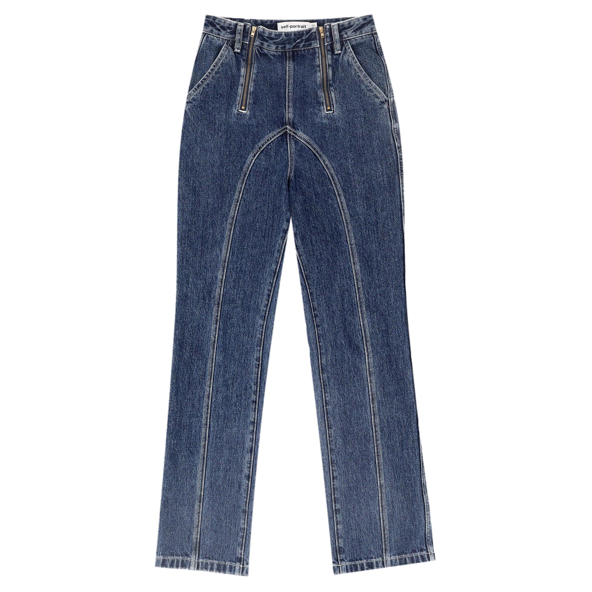 Self-Portrait Zip-Embellished Straight-Leg Jeans. Size 8UK